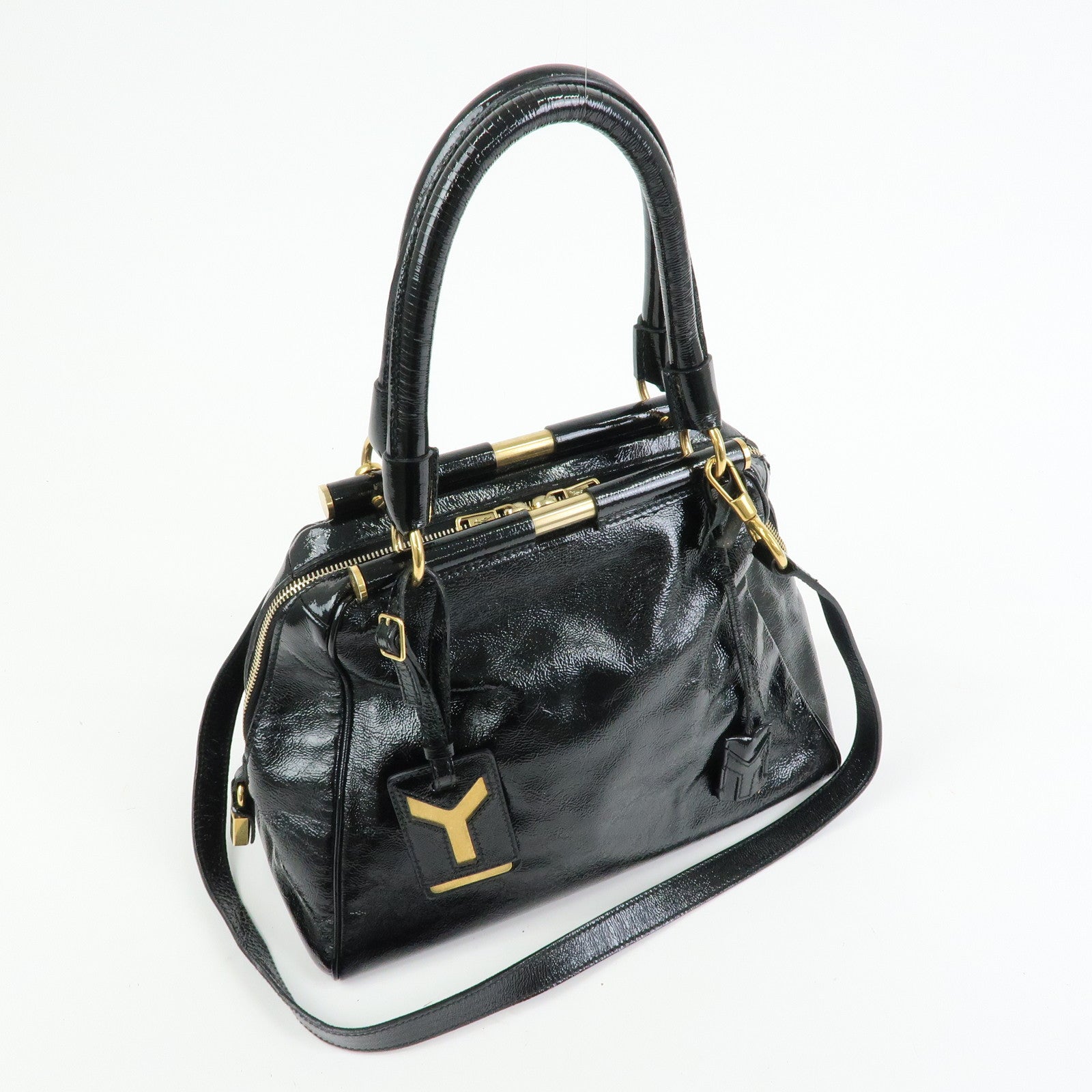 SAINT LAURENT PARIS Y Line Patent Leather 2Way Bag Black 197153