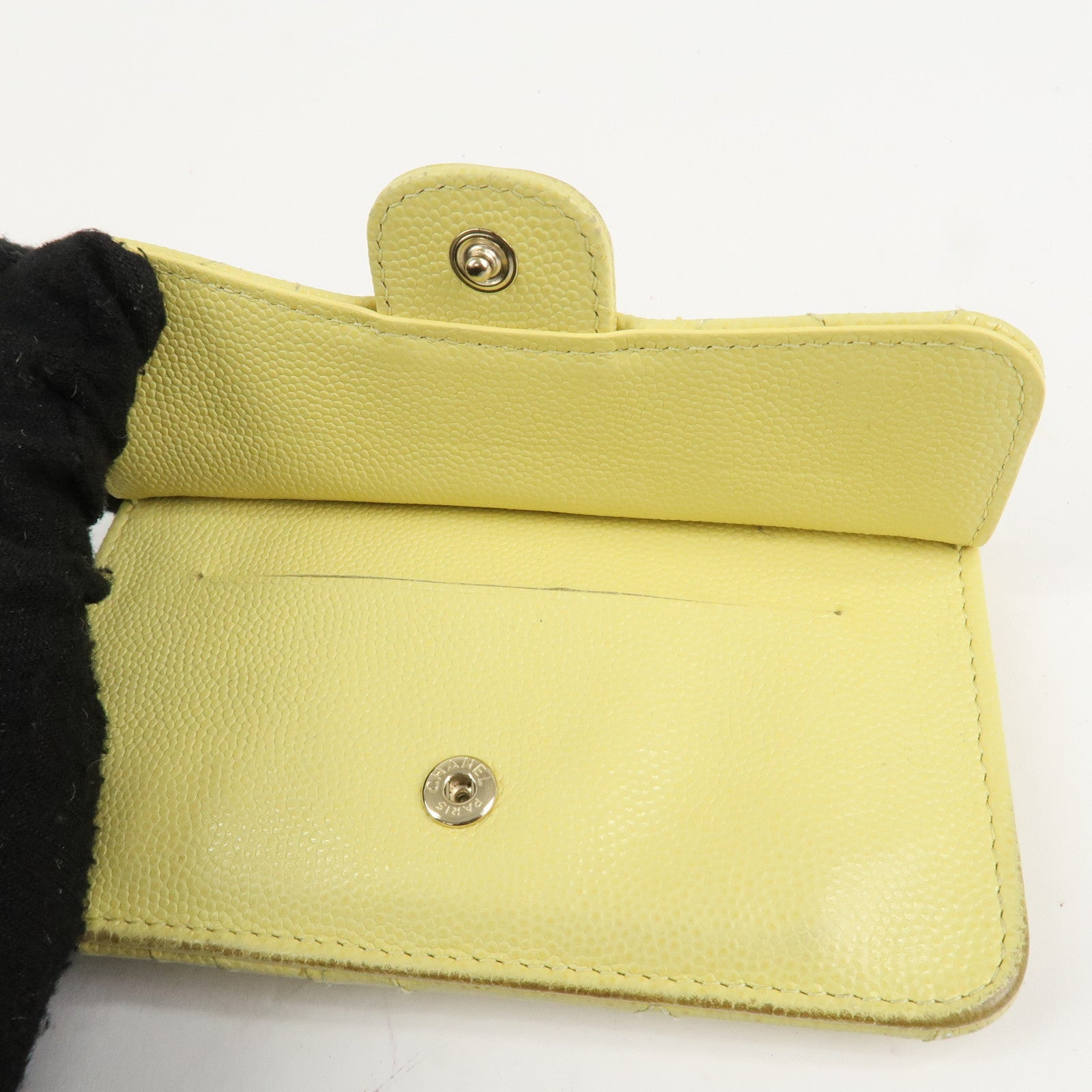 CHANEL Matelasse Caviar Skin Coco Mark Zippy Coin Case Yellow Gold HDW Used