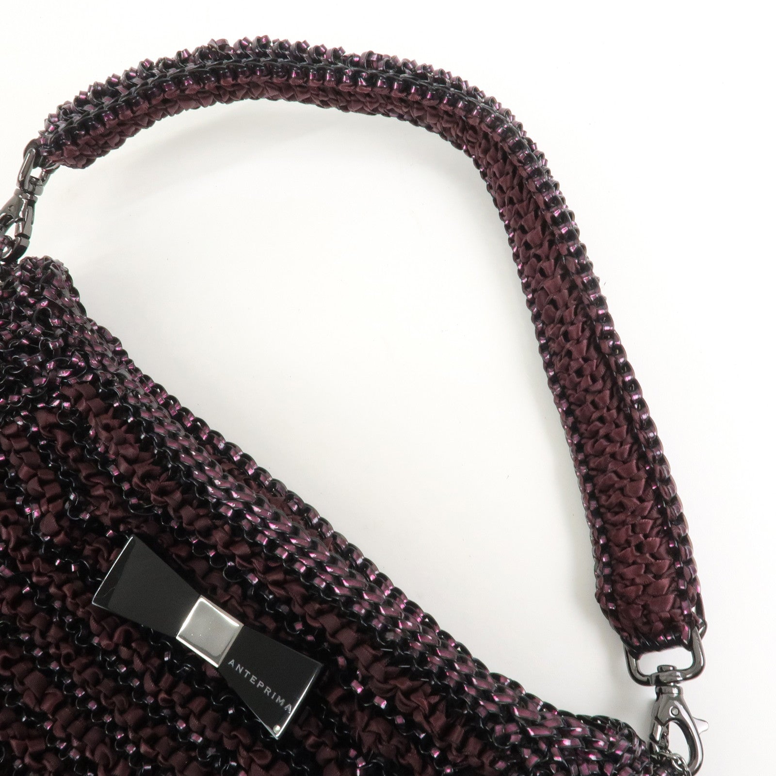 ANTEPRIMA Wire Bag PVC Hand Bag Shoulder Bag Ribbon Black Pink