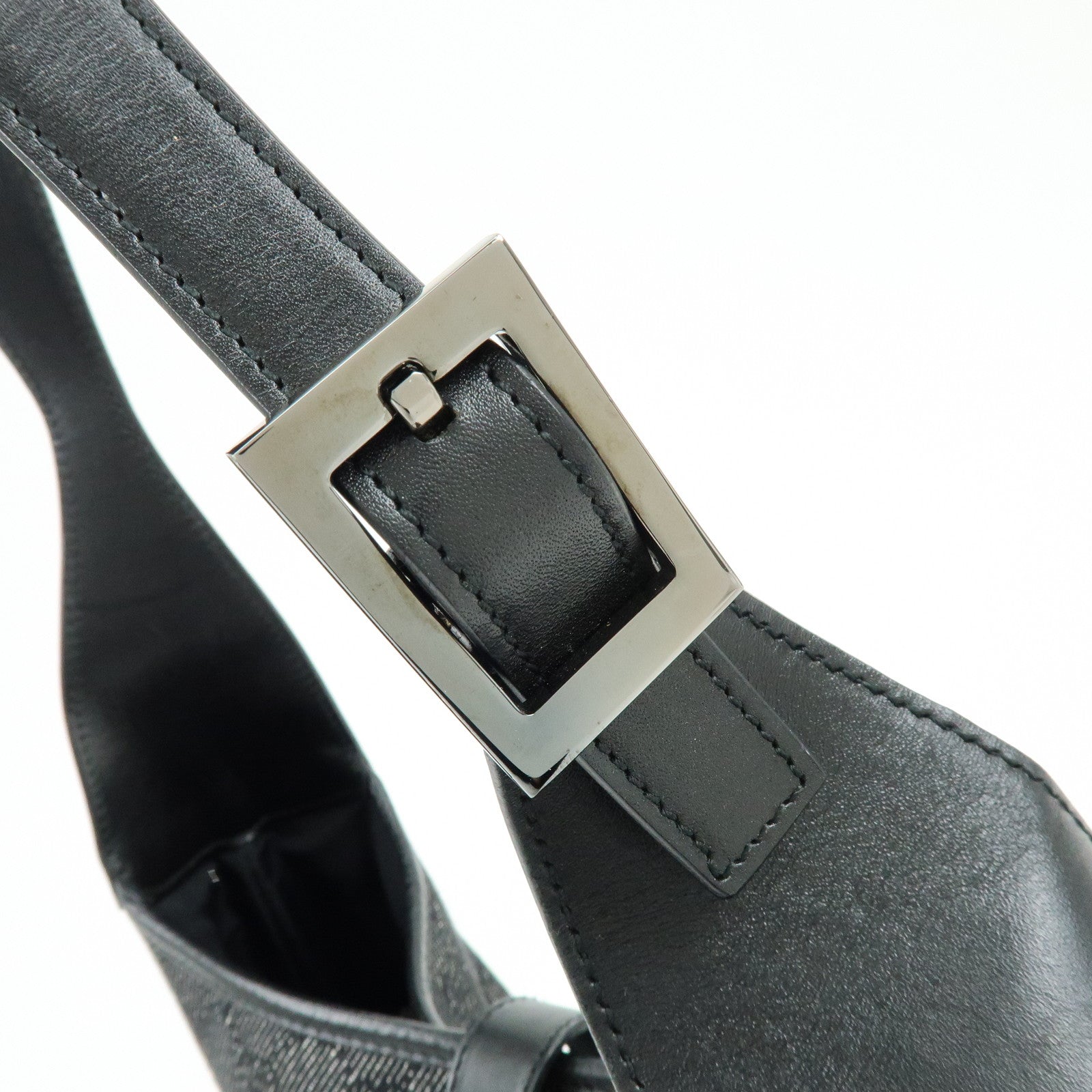GUCCI Jackie GG Denim Leather Shoulder Bag Hand Bag Black 00963