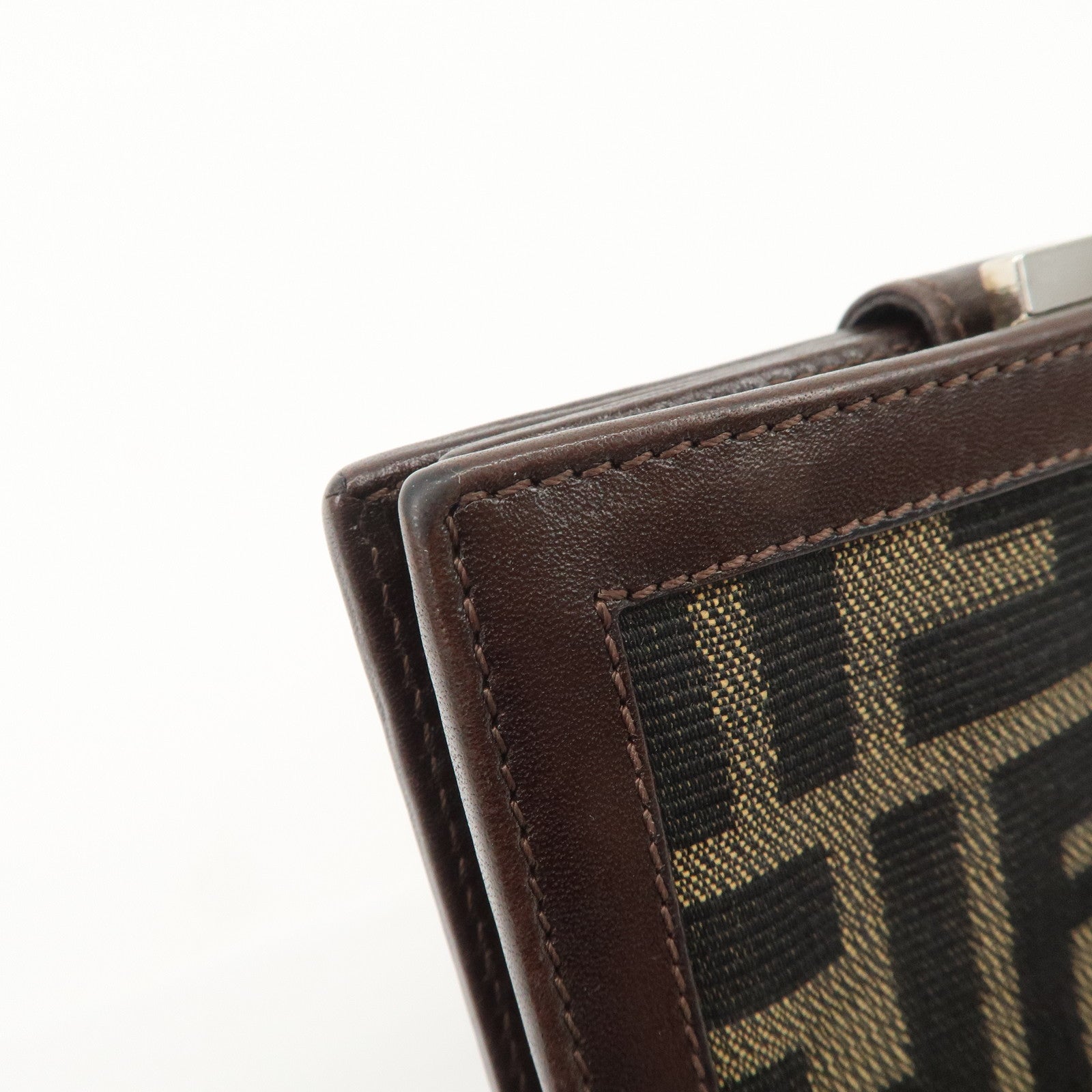 FENDI Zucca Canvas Leather Bi-Fold Compact Wallet Beige Brown 01692 Used