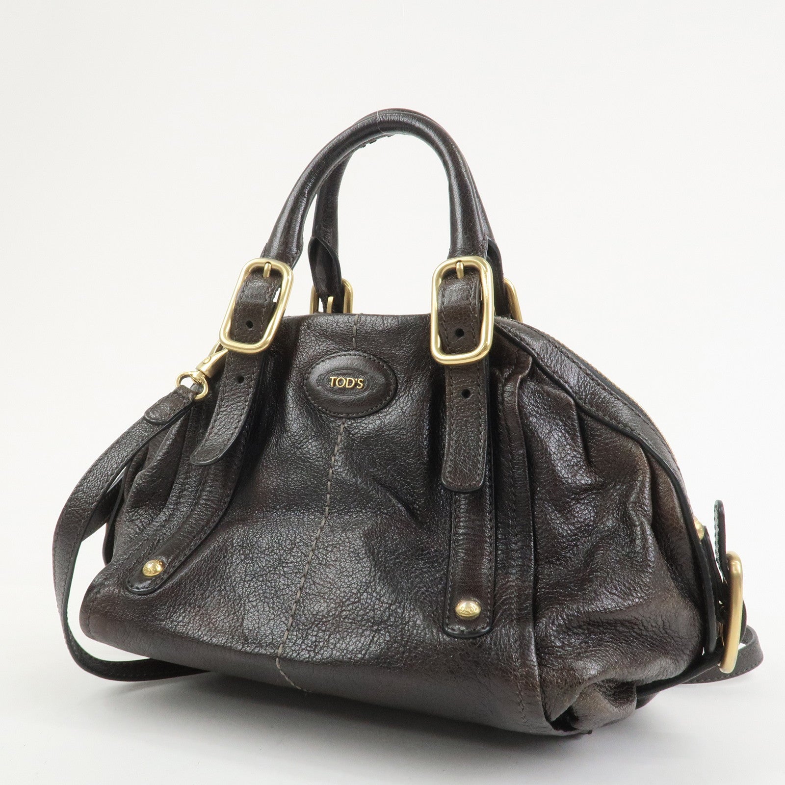 TOD'S G Line Leather 2Way Bag Hand Bag Shoulder Bag Dark Brown