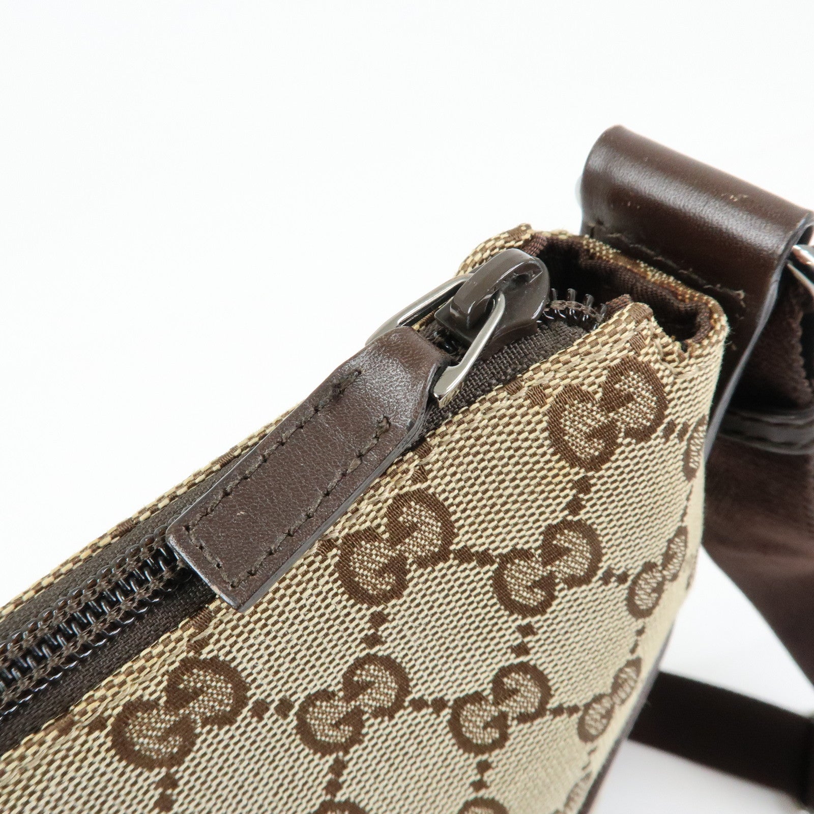 GUCCI GG Canvas Leather Shoulder Crossbody Bag Beige Brown 145857