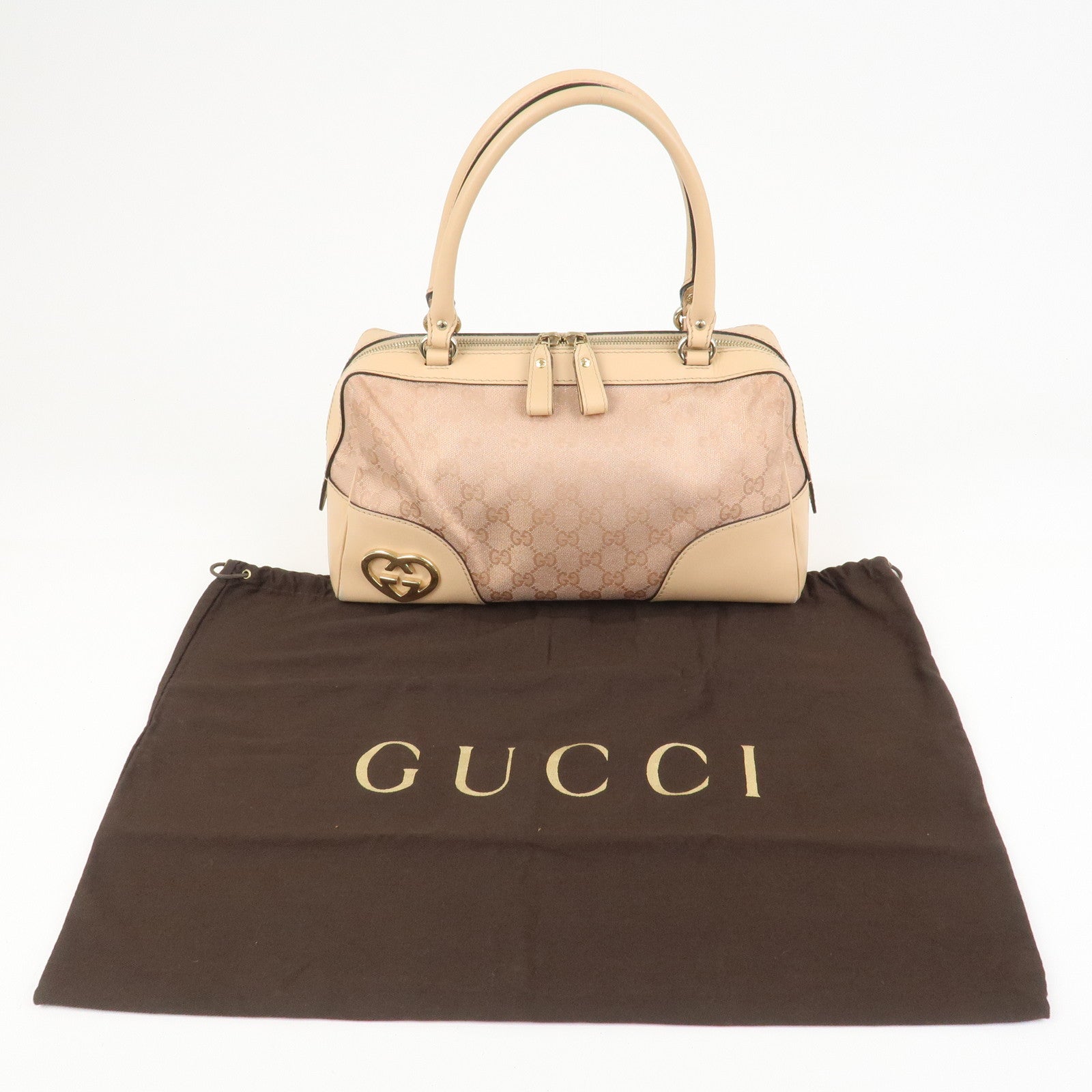 GUCCI Lovely Heart GG Monogram Canvas Mini Boston Bag 257067
