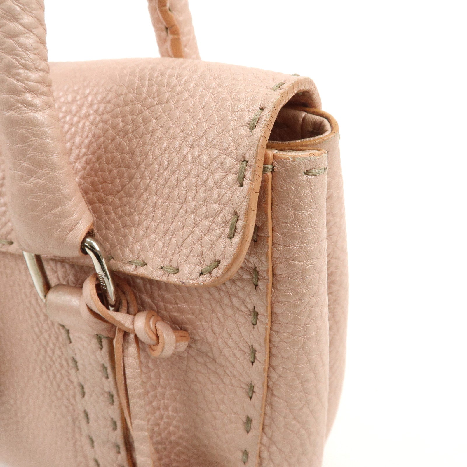 FENDI Selleria Leather Mini Linda Hand Bag Pink Silver HDW 8BR486