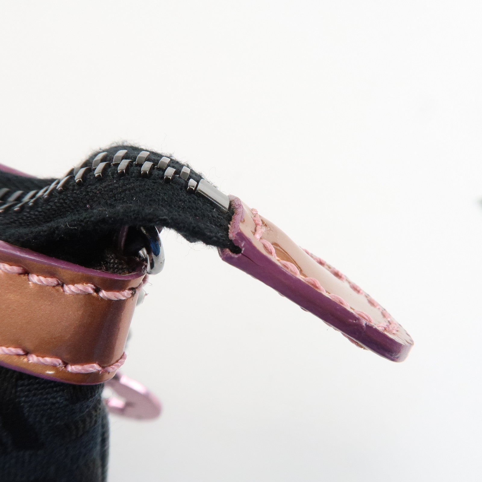 FENDI Zucchino Canvas Leather Chain Hand Bag Black Pink 8BR594 Used