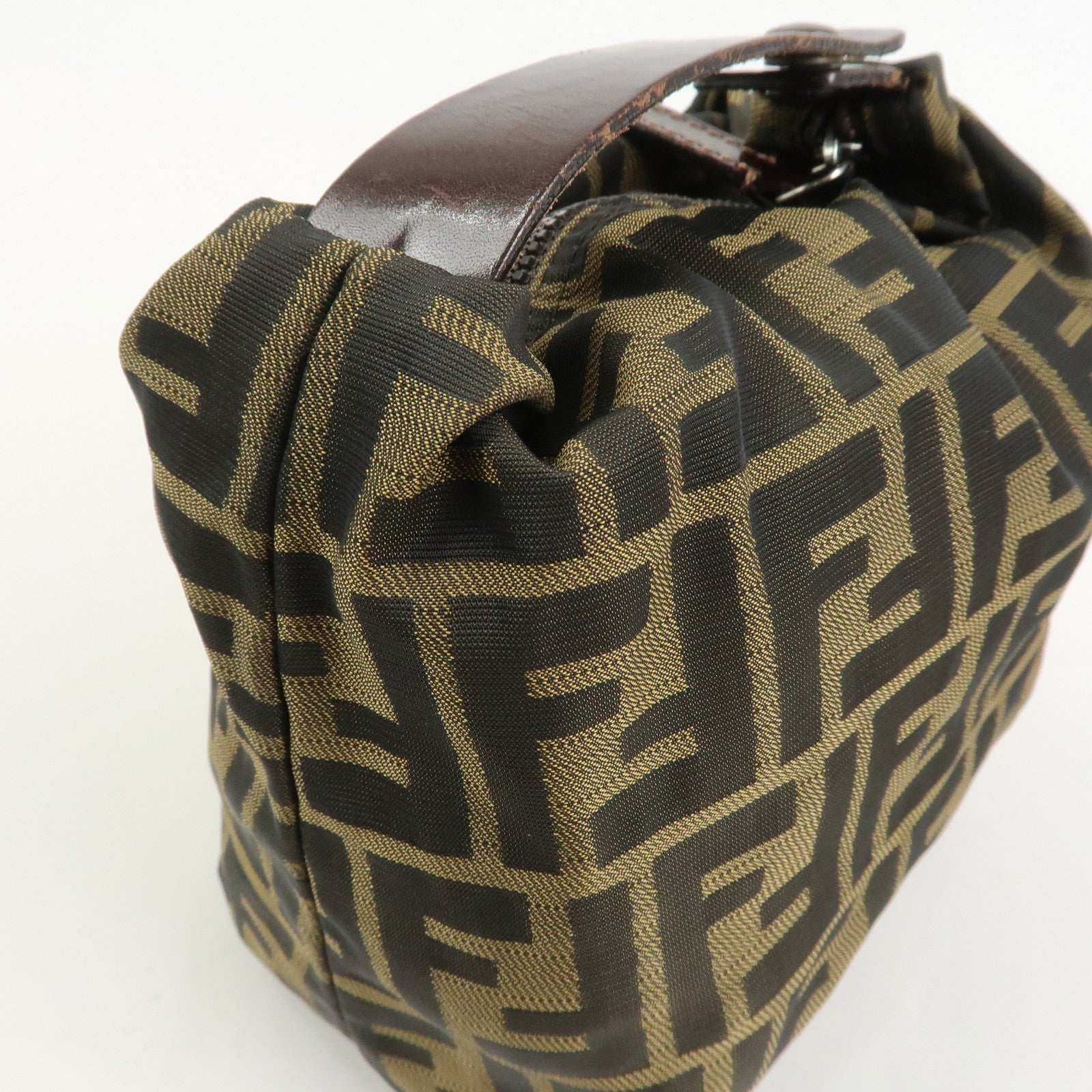 FENDI Zucca Canvas Leather Hand Bag Pouch Bag Brown Black 226540