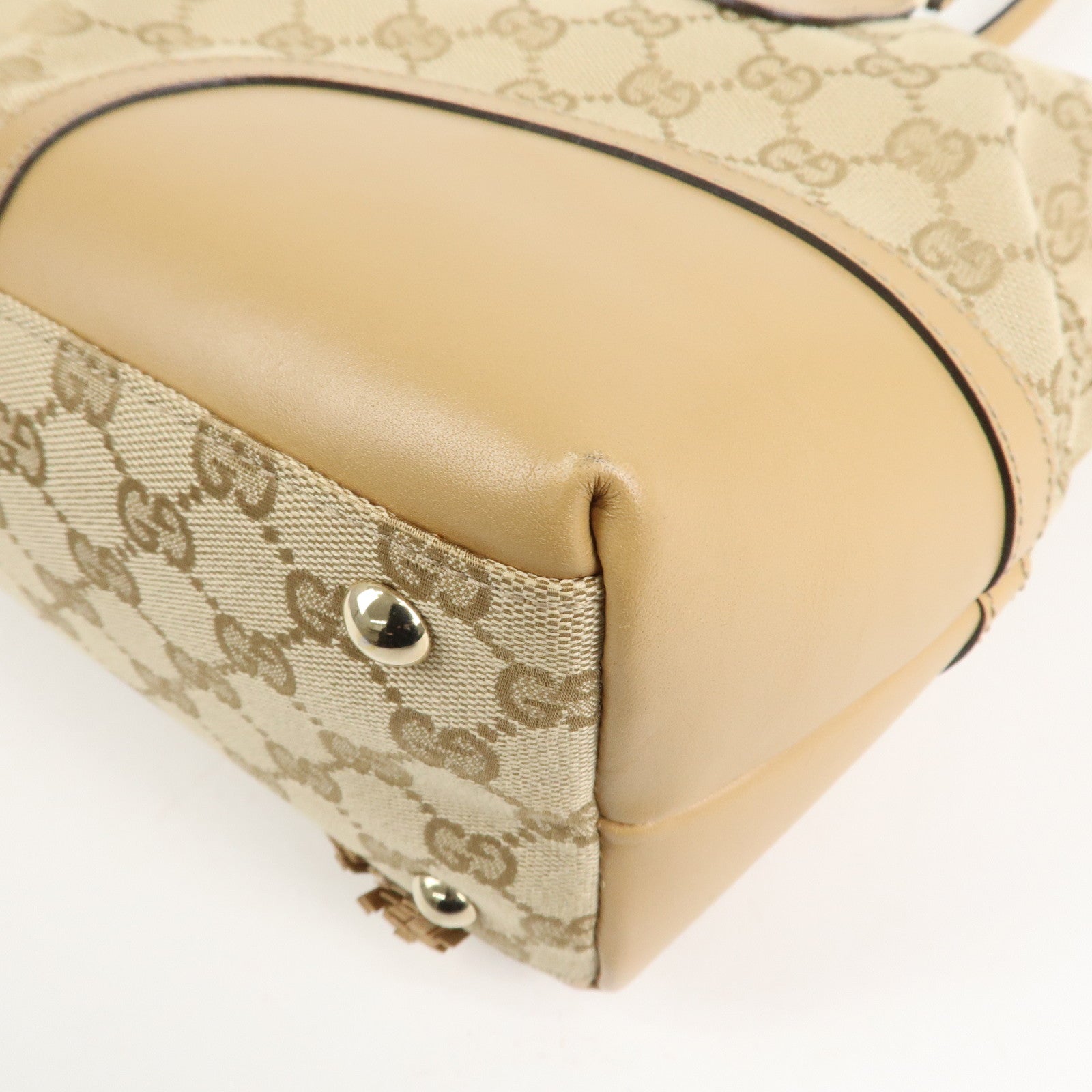 GUCCI Horsebit Sherry GG Canvas Leather Tote Bag Beige 232936 Used