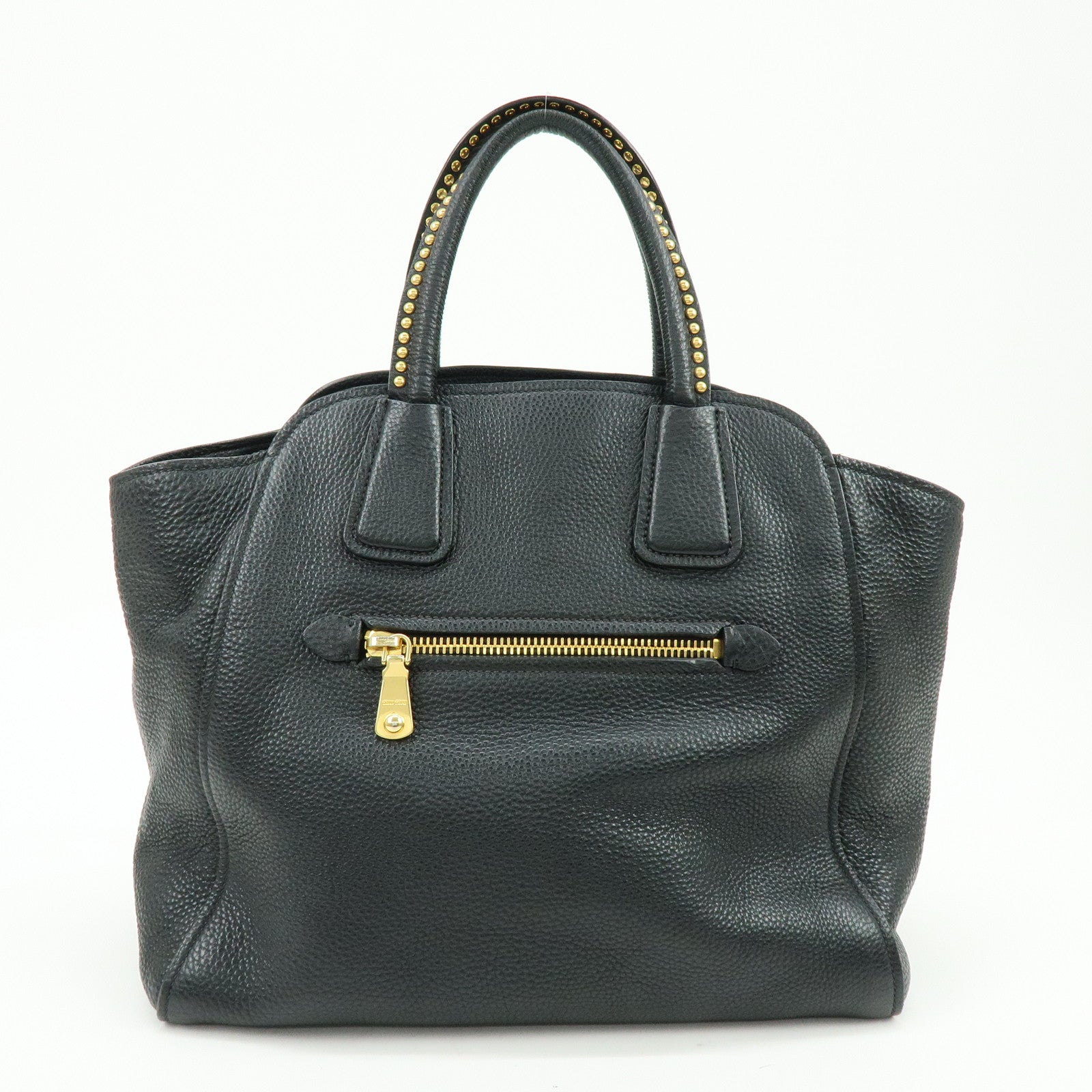 MIU MIU Logo Leather 2Way Bag Hand Bag Shoulder Bag Studs Black