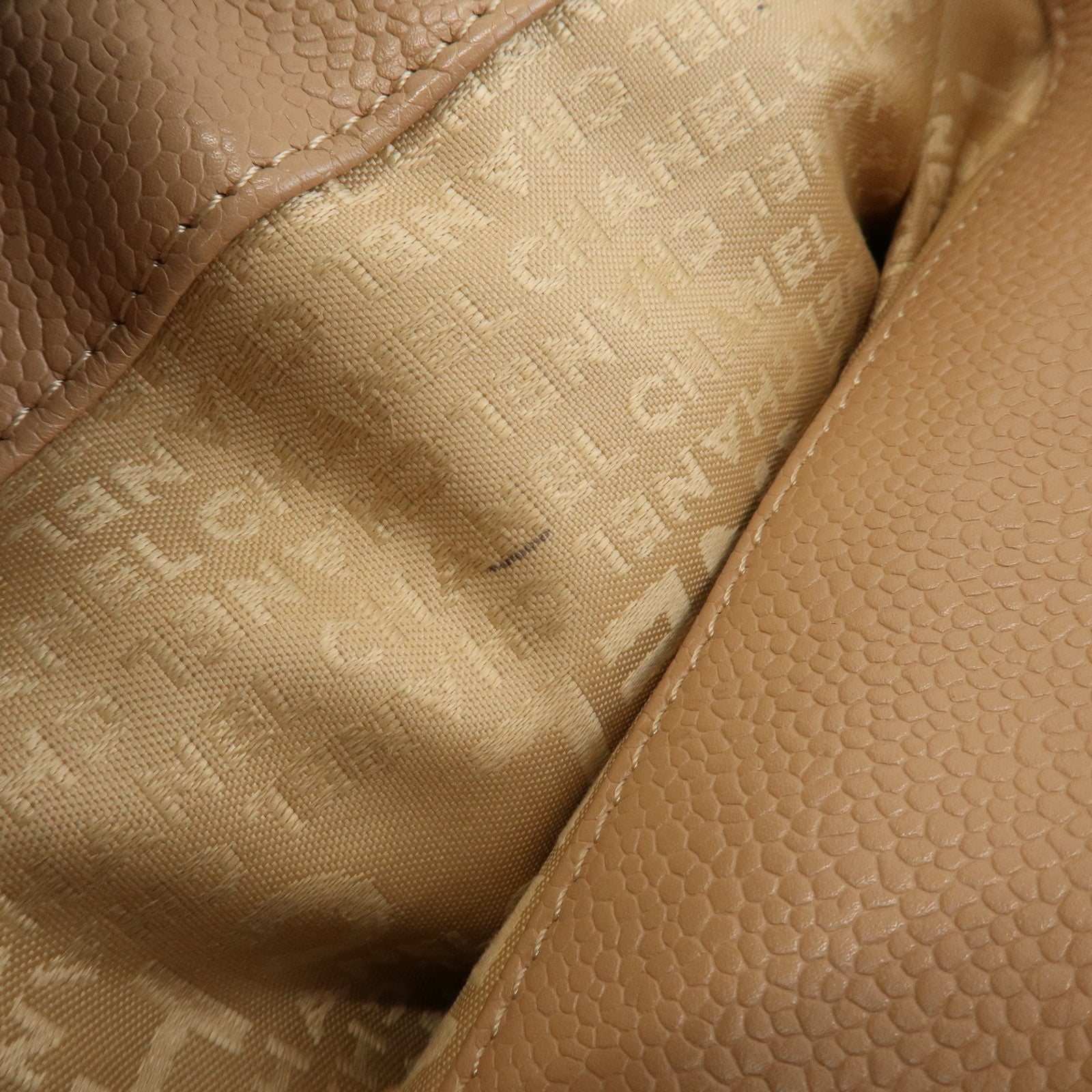 CHANEL Chocolate Bar Caviarskin Boston Bag Shoulder Bag Beige