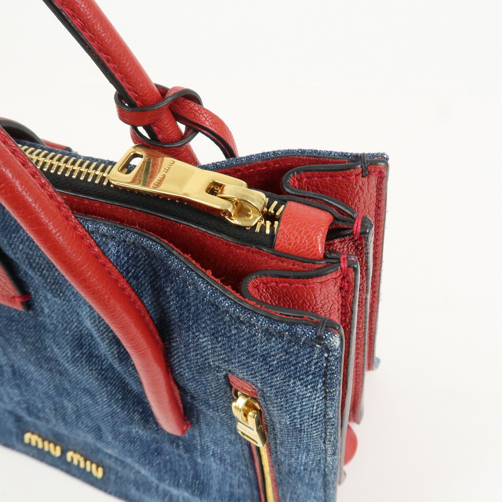 MIU MIU Denim Leather Denim 2Way Bag Hand Bag Shoulder Bag RN1104