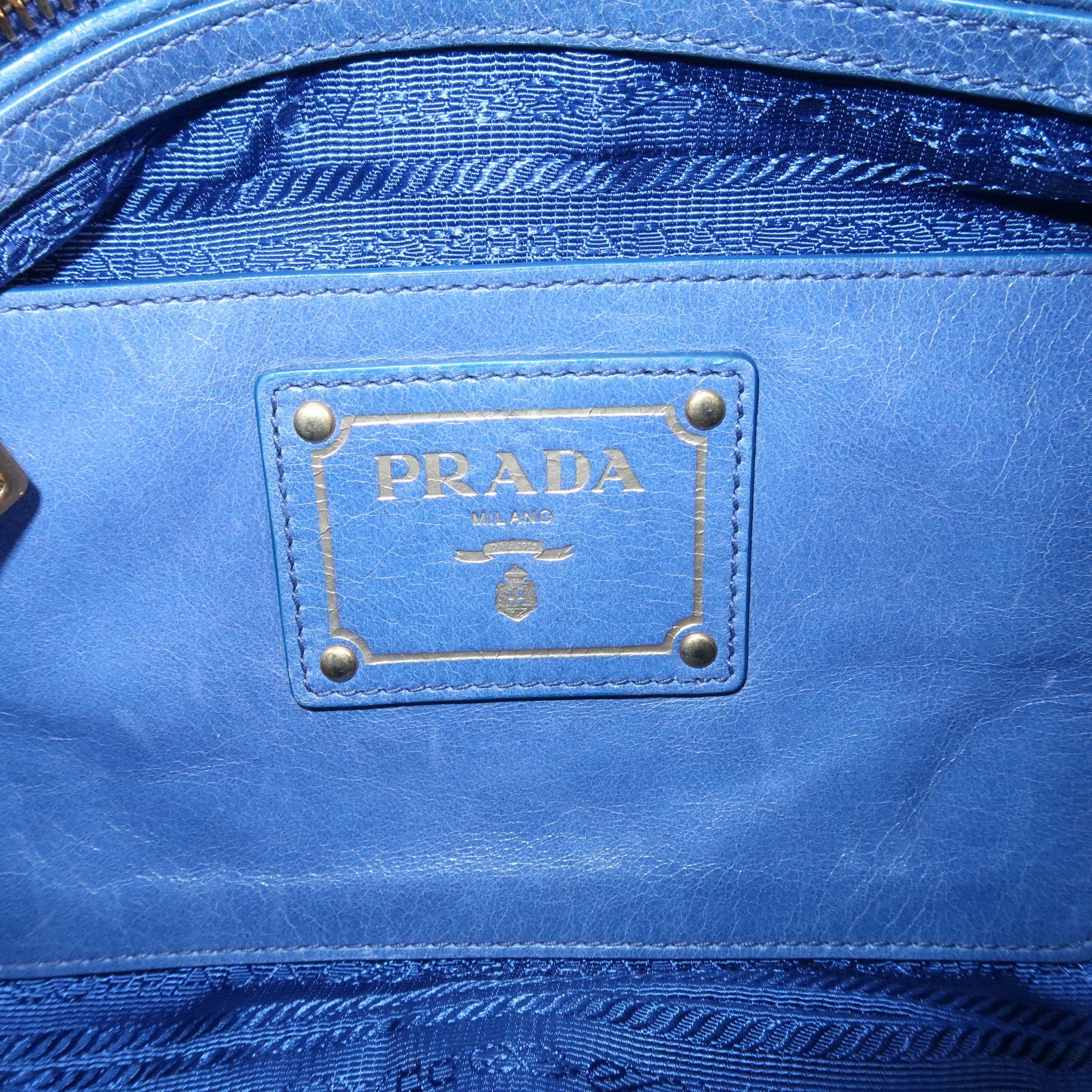 PRADA Leather Shoulder Bag Hand Bag Blue BR4984 Used