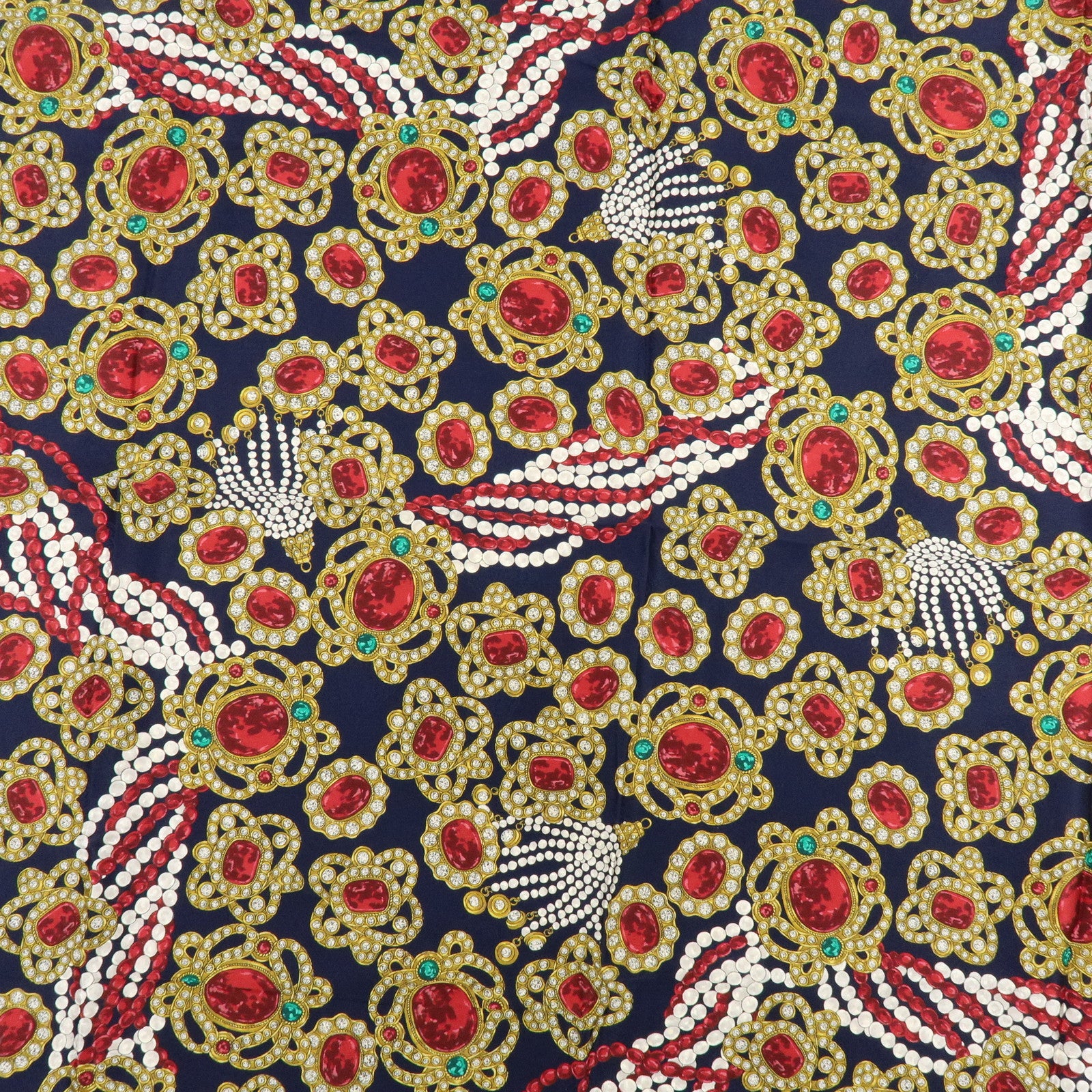 CHANEL Silk 100% Scarf Jewelry Motif Dark Navy Multicolor