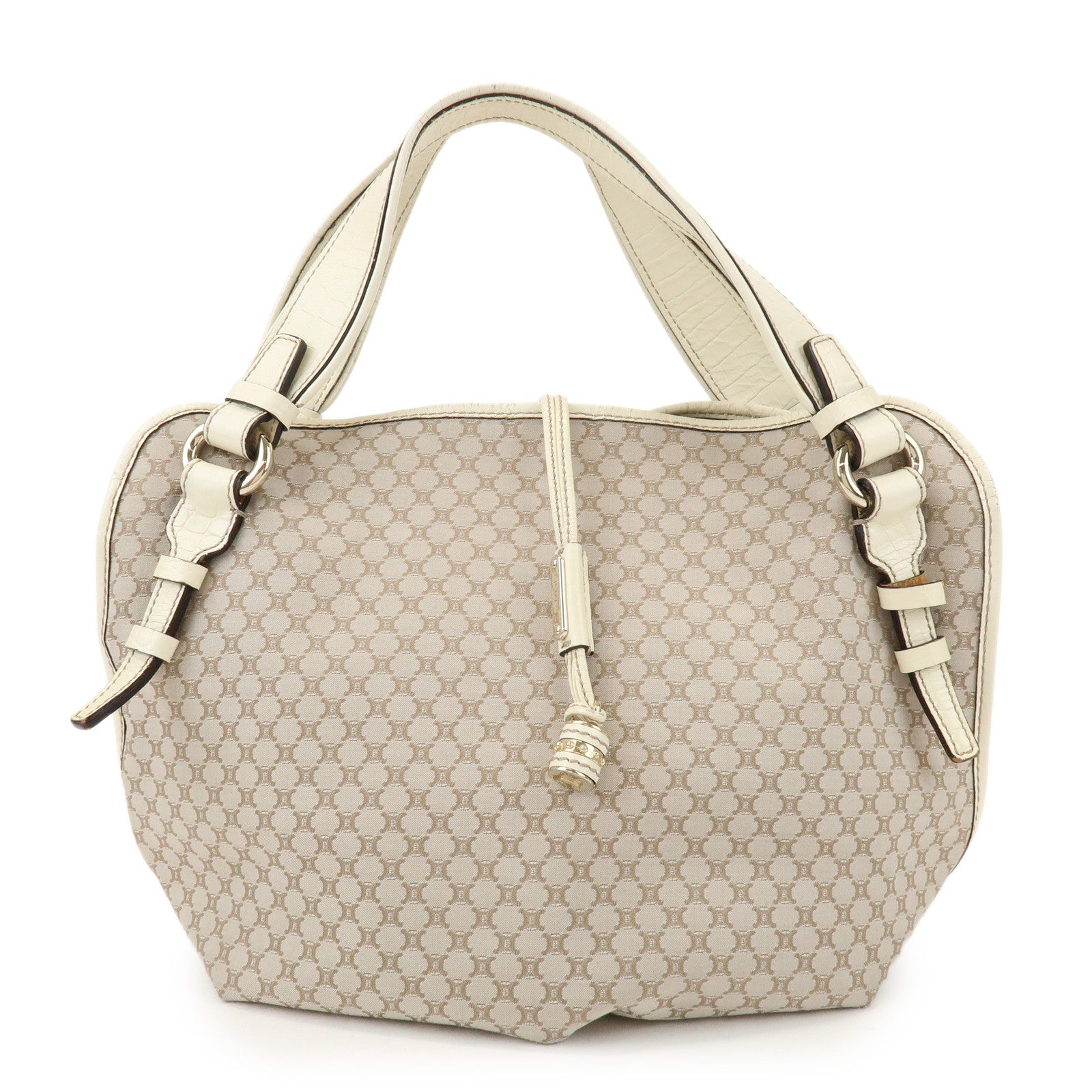 CELINE Macadam Bittersweet Canvas Leather Shoulder Bag Beige Ivory