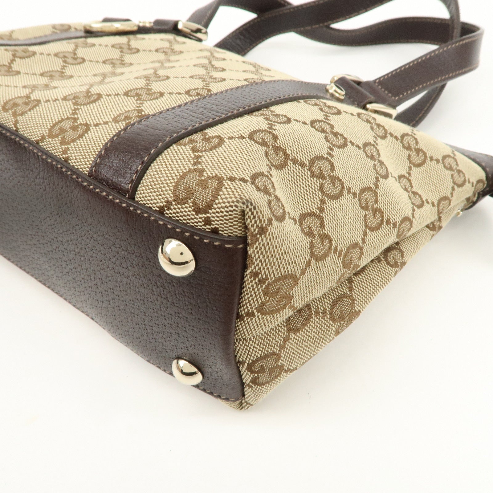 GUCCI Abbey GG Canvas Leather Tote Bag Beige Dark Brown 141471