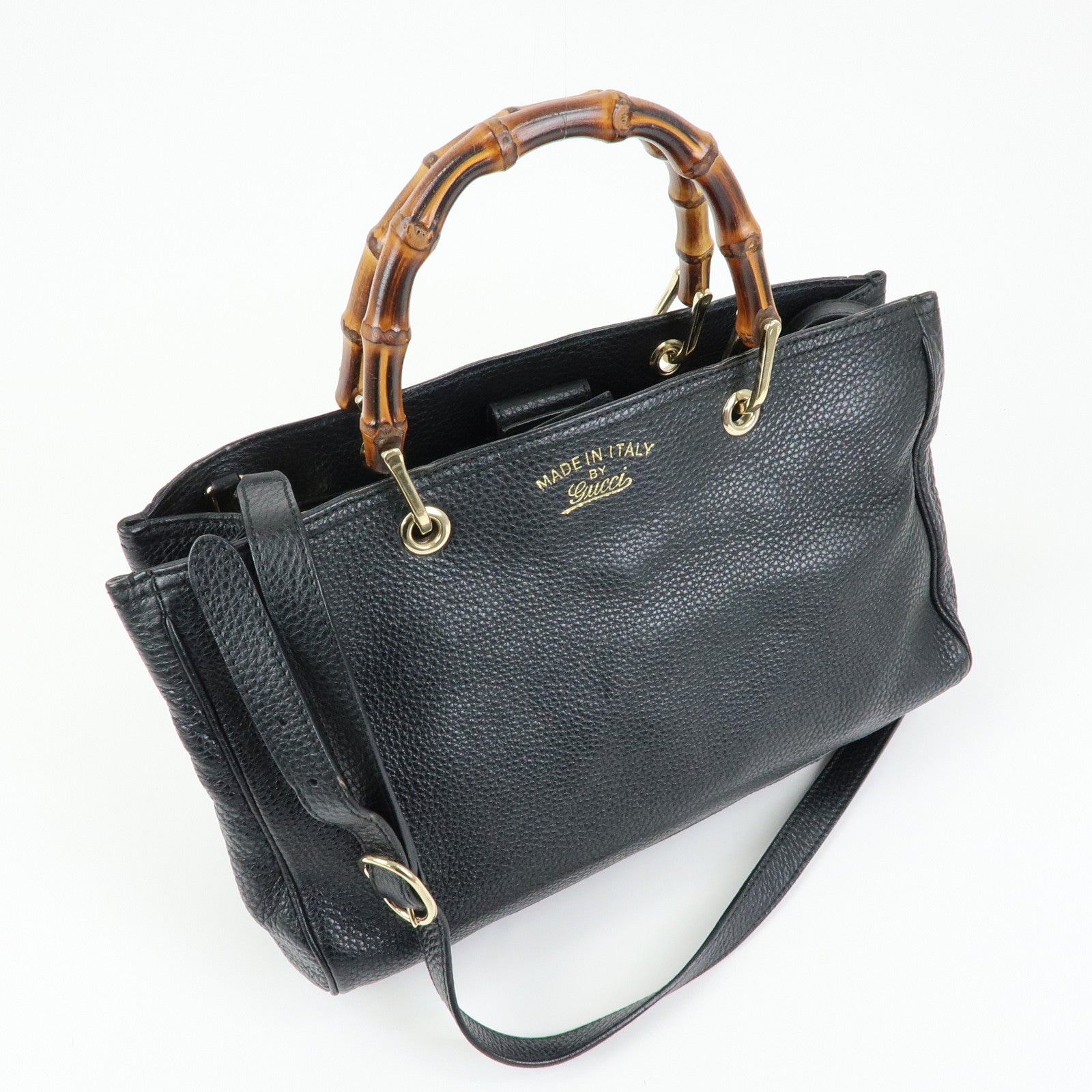 GUCCI Bamboo Leather Shopper Medium 2Way Bag Shoulder Bag 323660