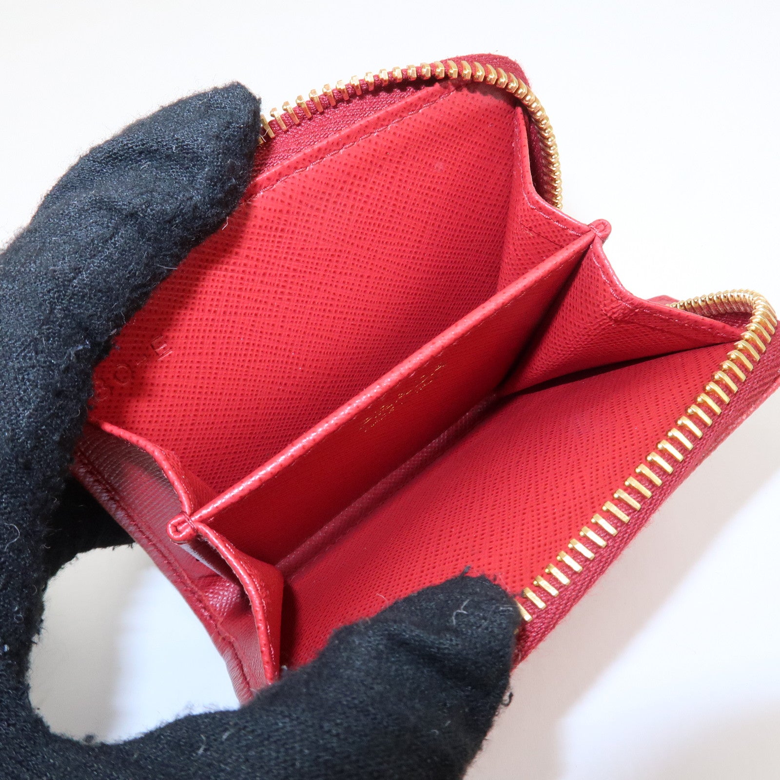 PRADA Leather Zippy Coin Case Red Gold Hardware 1ML025 Used