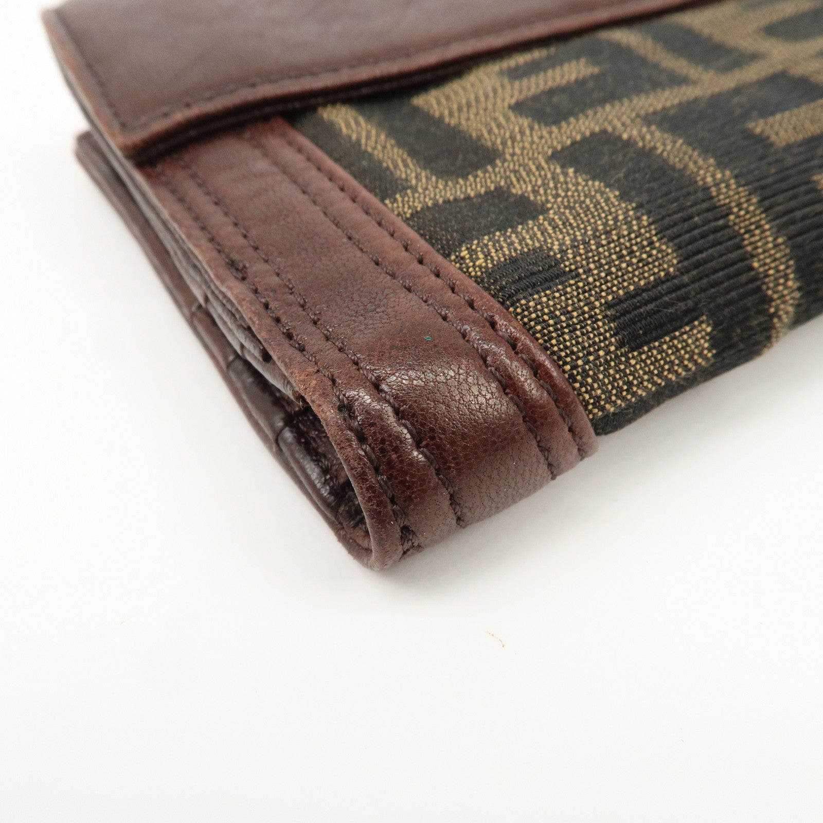 FENDI Zucca Leather Canvas W Hook Bi-fold Wallet Dark Brown 8M0160 Used