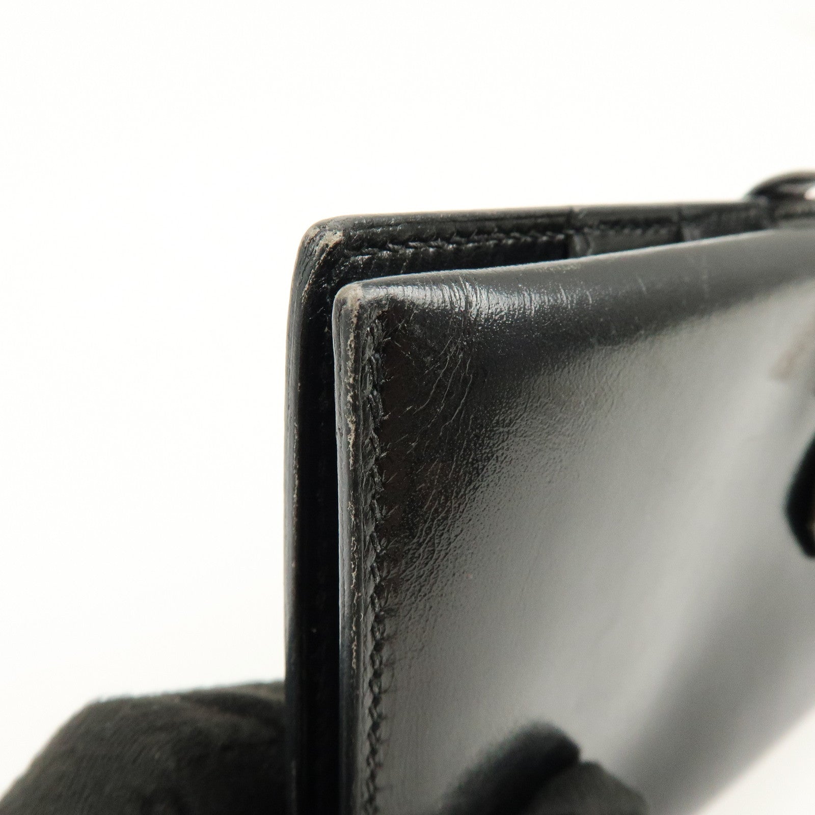 HERMES Bearn Box Calf Bi-fold Long Wallet □F Stamped Black