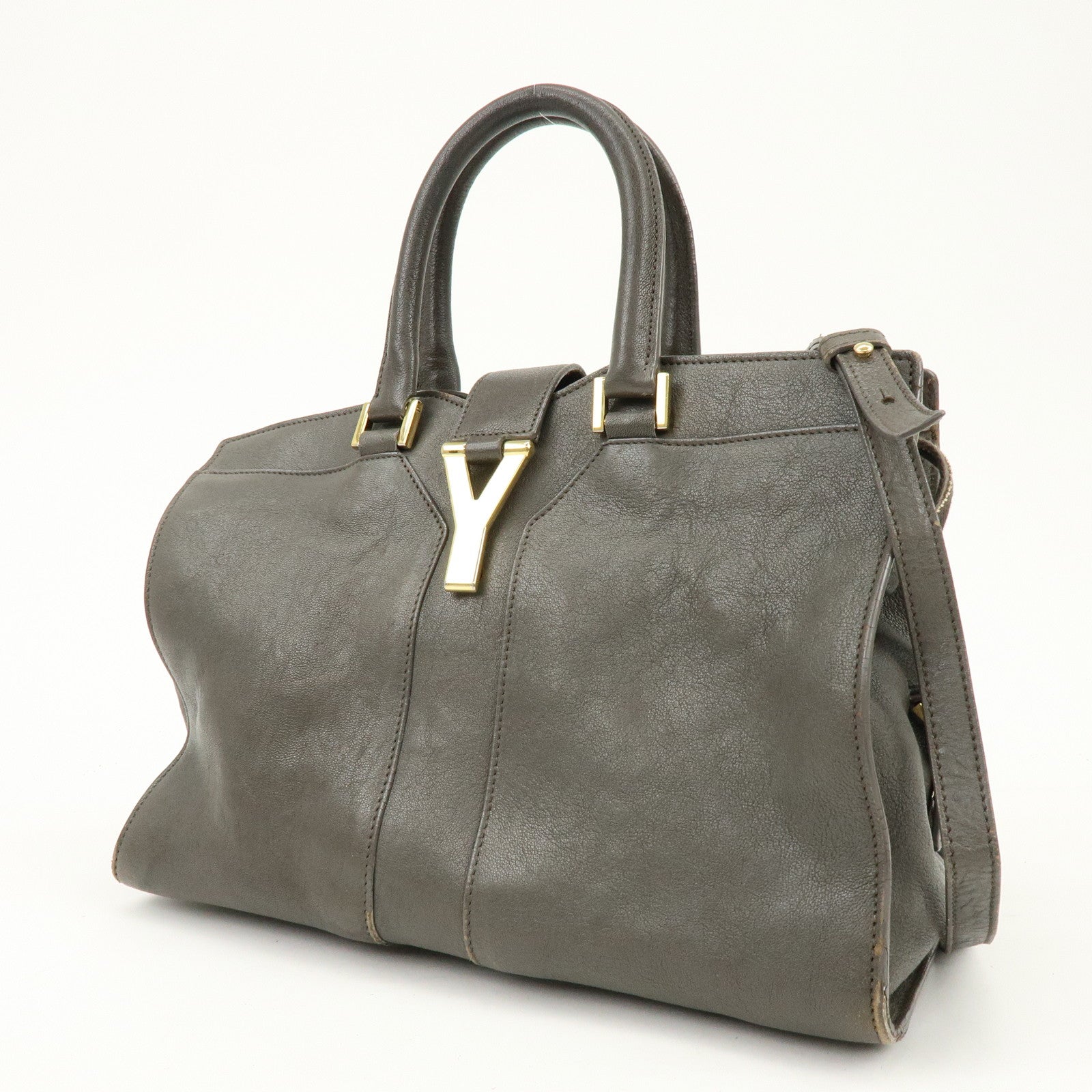 SAINT LAURENT PARIS Cabas Chyc Leather 2WAY Bag Gray 370699