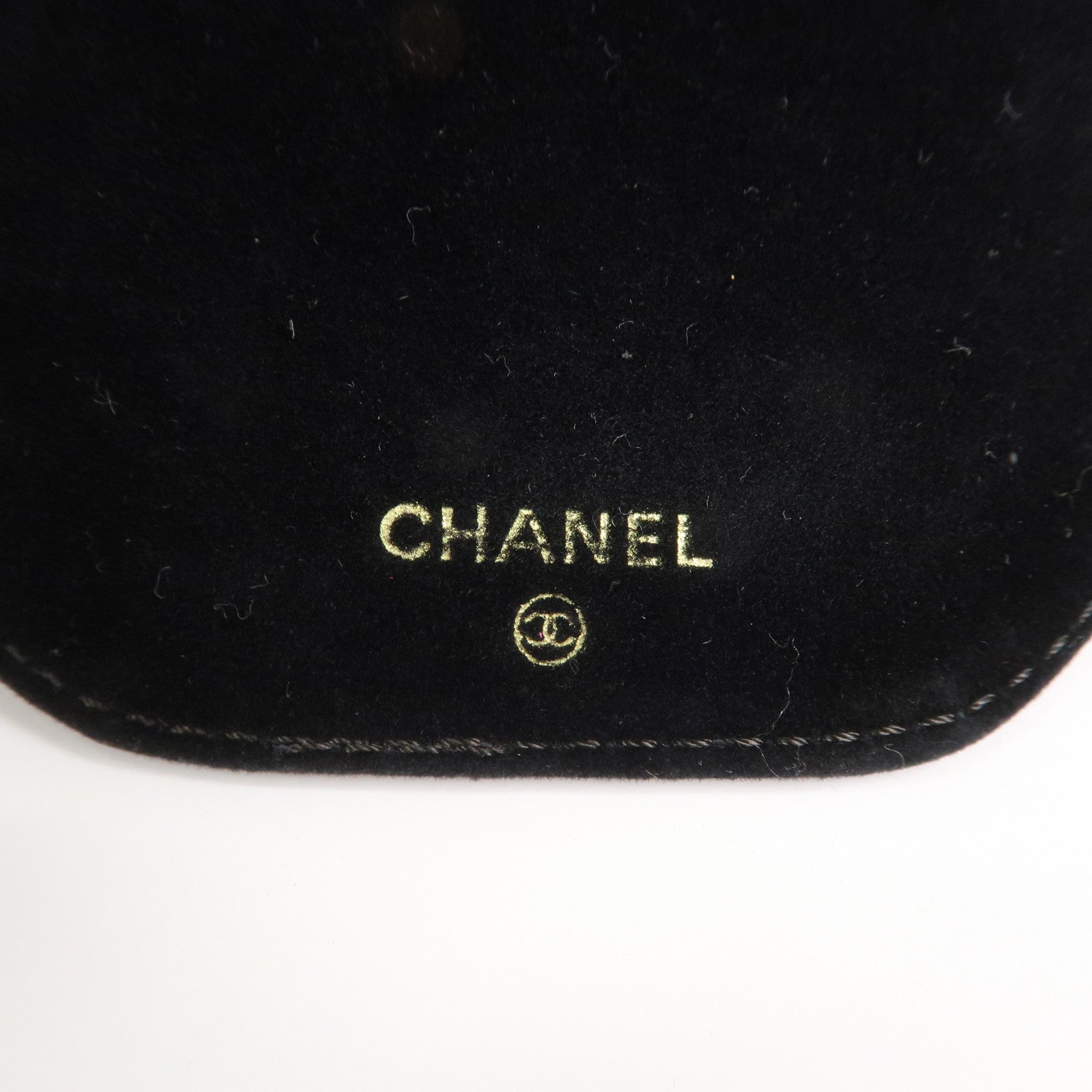 CHANEL COCO Mark Caviarskin Round Cosmetic Pouch Blue Gold