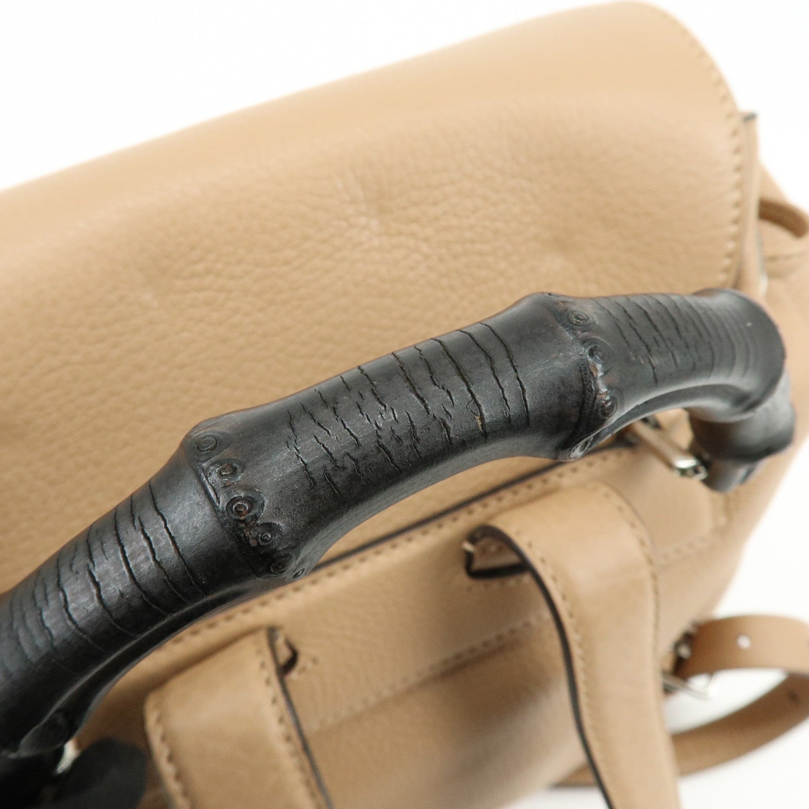 GUCCI Bamboo Leather Tassel Backpack Rucksack Pink Beige 370833