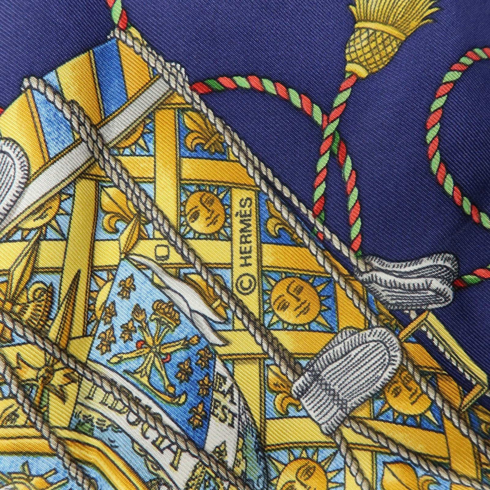 HERMES Carre 90 Set of 2 Silk 100% Scarf Black Navy Yellow