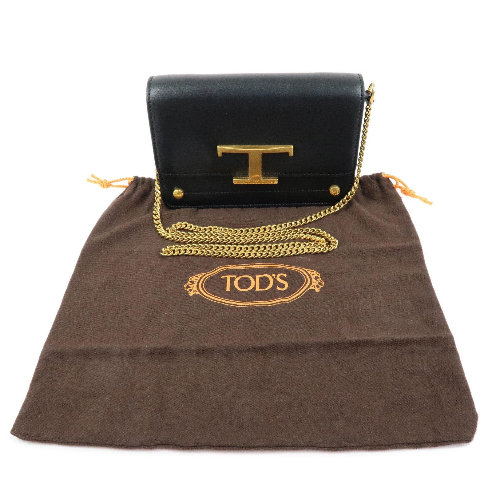 TOD'S T Timeless Leather 3Way Bag Shoulder Bag Hand Bag Black