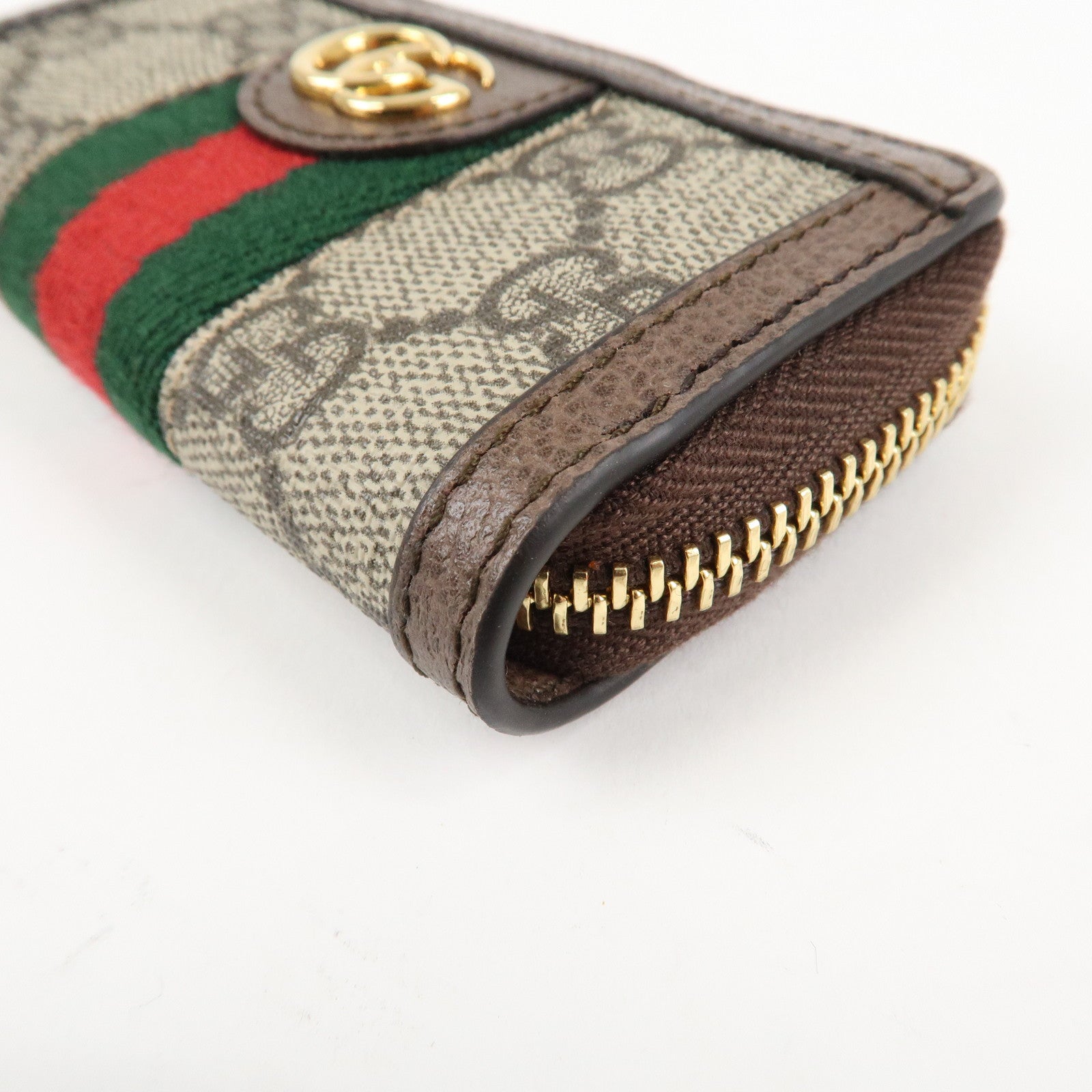 GUCCI Ophidia Sherry Zip Around Key Case Coin Case Beige Brown 523157 Used