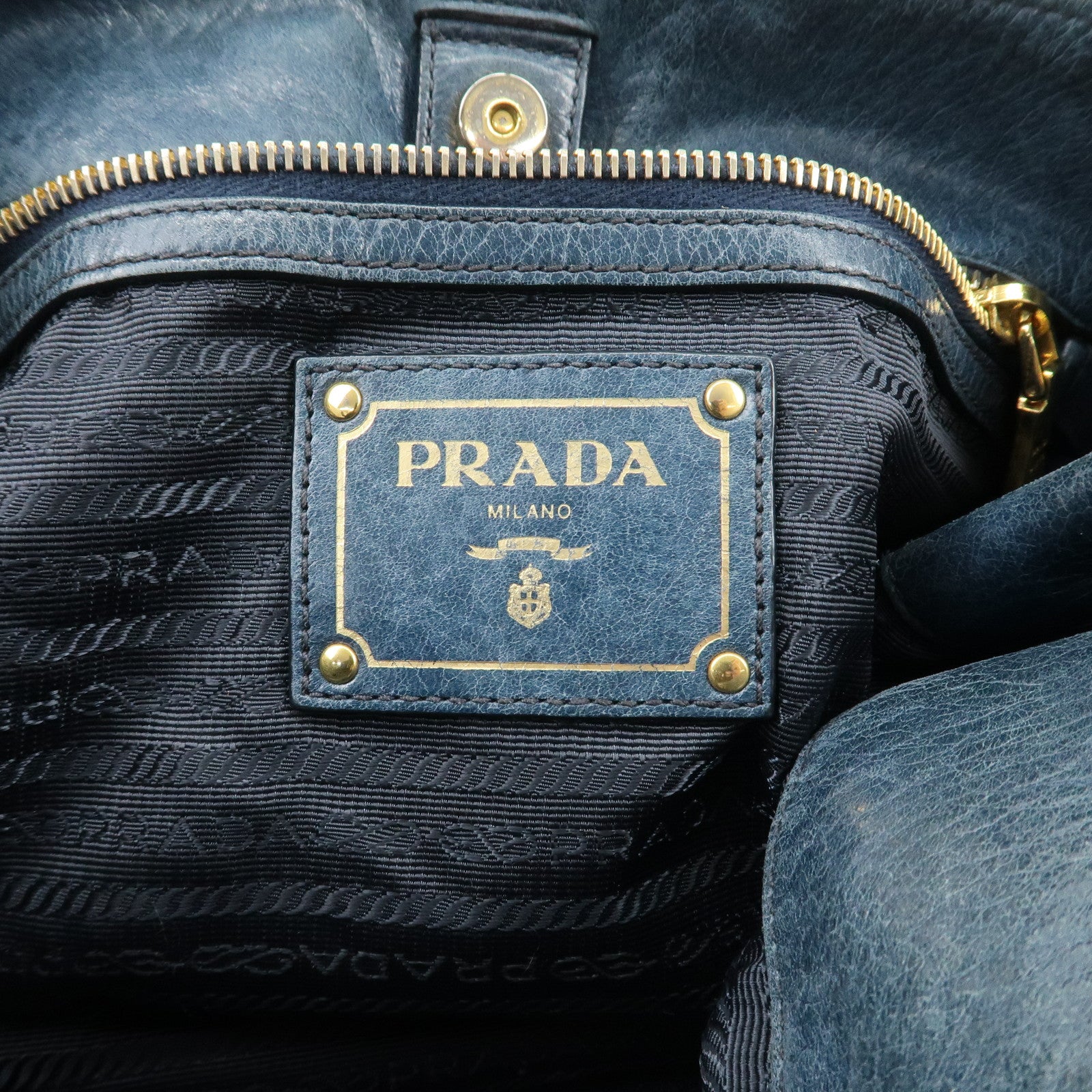 PRADA Logo Leather Shoulder Bag Hand Bag Blue
