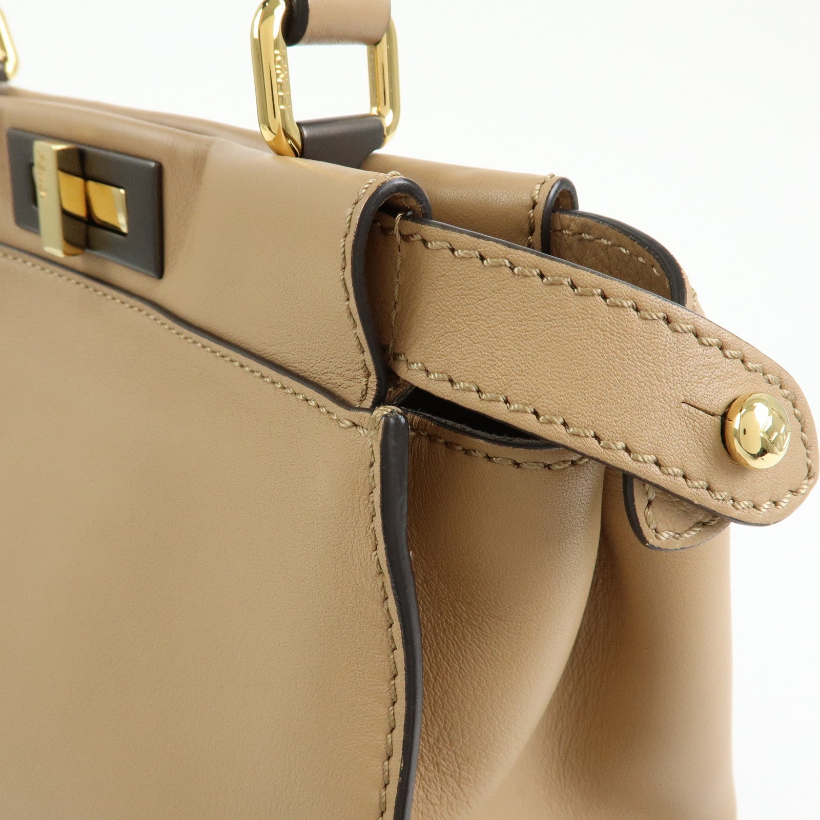 FENDI Peekaboo Leather 2Way Bag Hand Bag Shoulder Bag Beige 8BN290