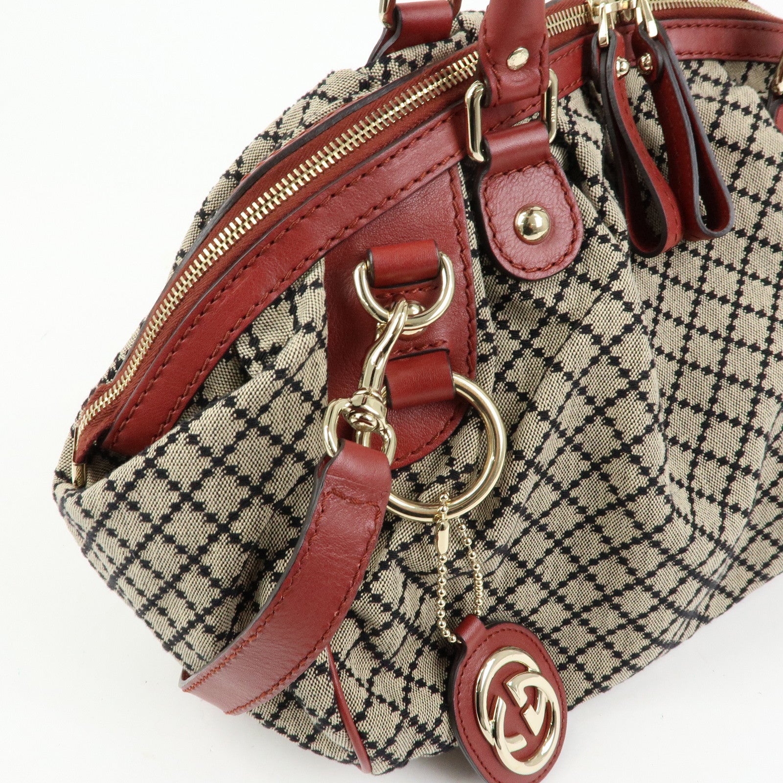 GUCCI Diamante Sukey Canvas Leather 2WAY Hand Shoulder Bag 223974