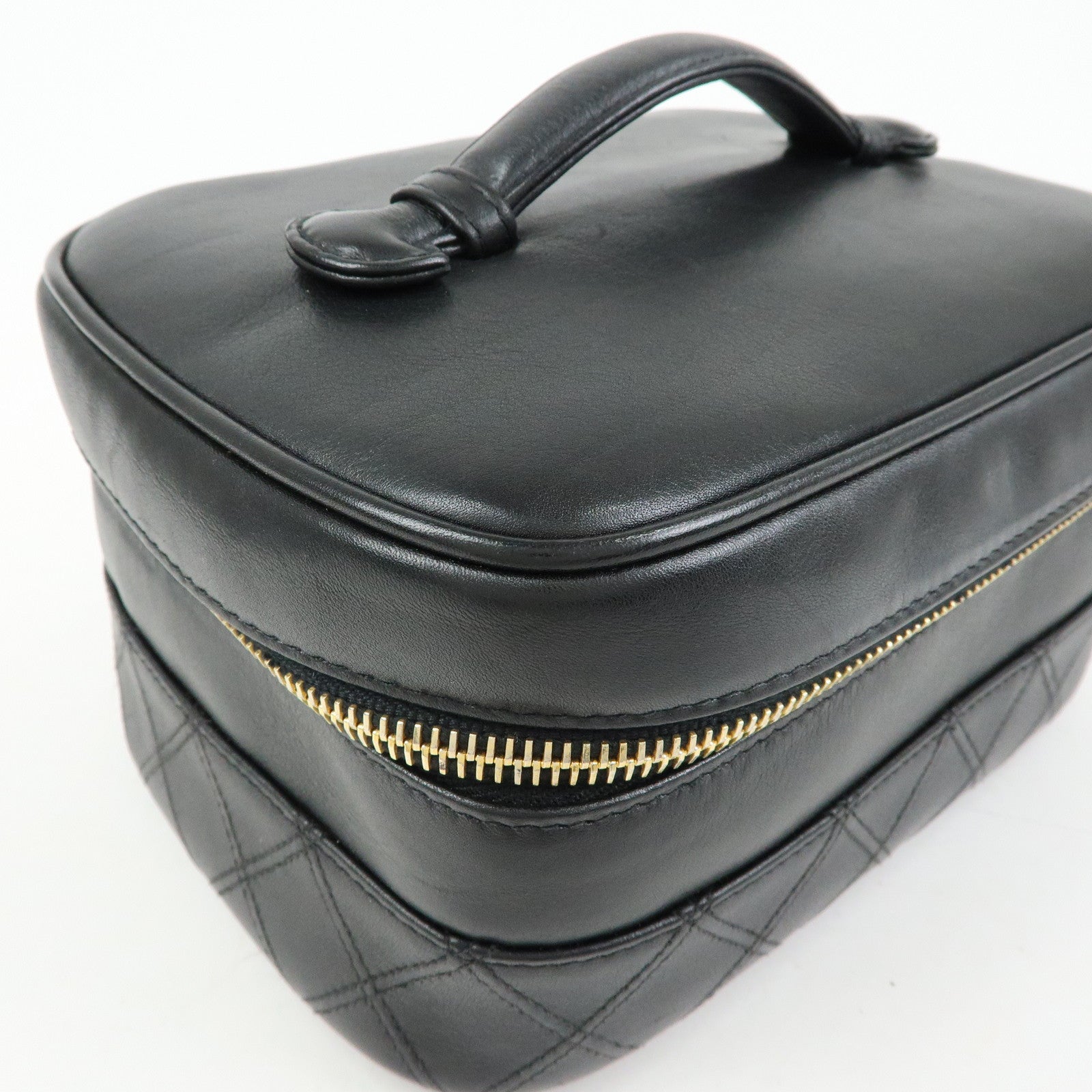 CHANEL Bicolore COCO Mark Lamb Skin Cosmetic Case Black A01618