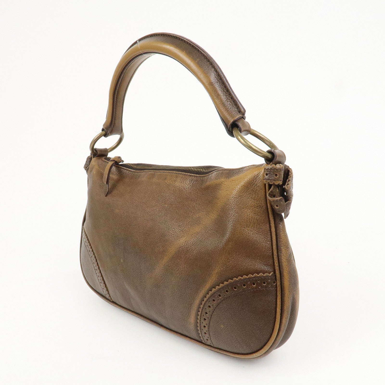 MIU MIU Leather Ribbon Hand Bag Shoulder Bag Dark Brown