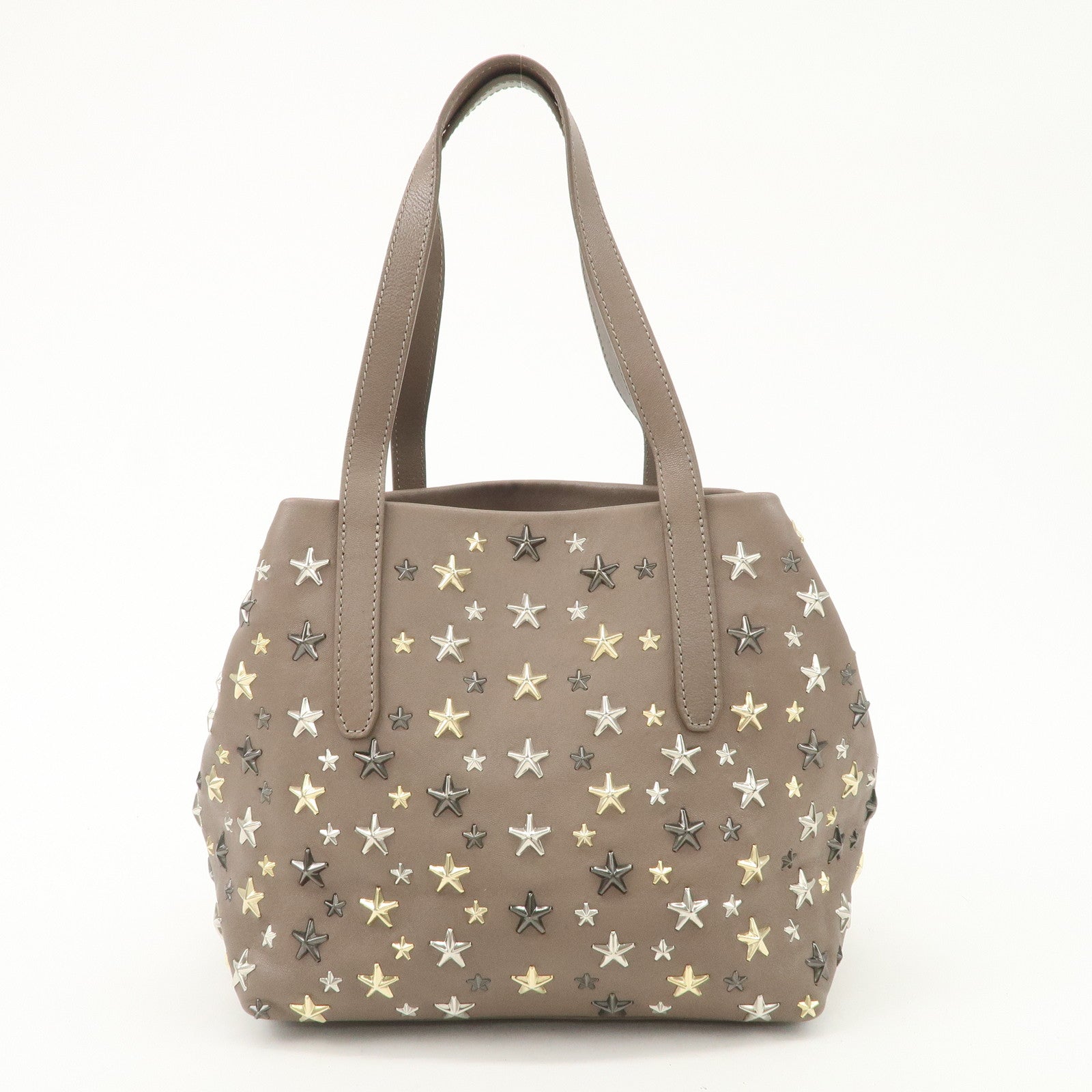 JIMMY CHOO Leather Star Studs Hand Bag Greige Used