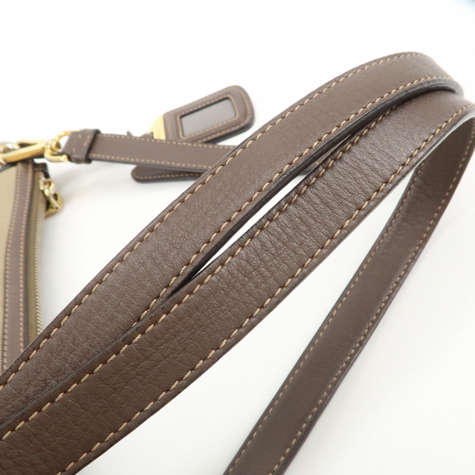 PRADA Logo Jacquard Leather Shoulder Bag Beige Brown BT867A