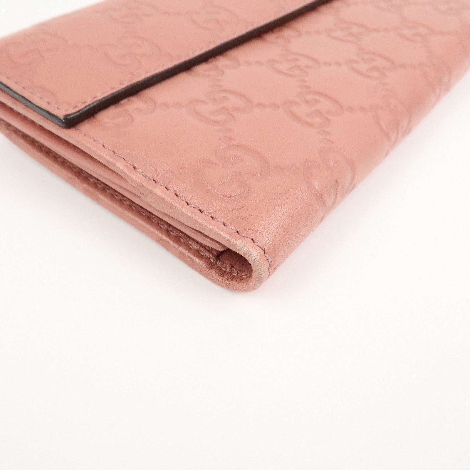 GUCCI Guccissima Leather Heart W Hook Bi-fold Wallet Pink 203550