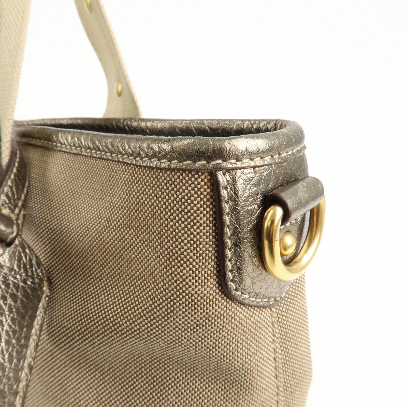 PRADA Nylon Jacquard 2Way Tote Shoulder Bag Beige BN1452 Used