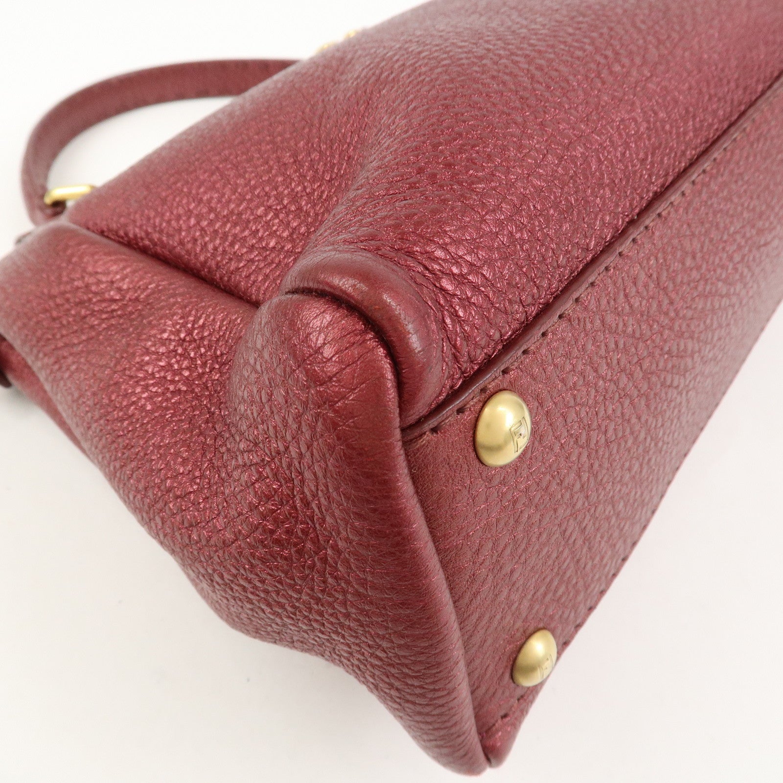 FENDI Peekaboo Logo Leather 2Way Shoulder Bag Burgundy 8BN226