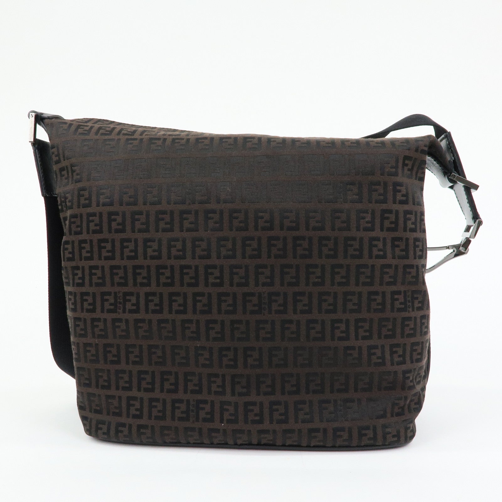 FENDI Zucchino Canvas Leather Shoulder Crossbody Bag Brown 7VA003