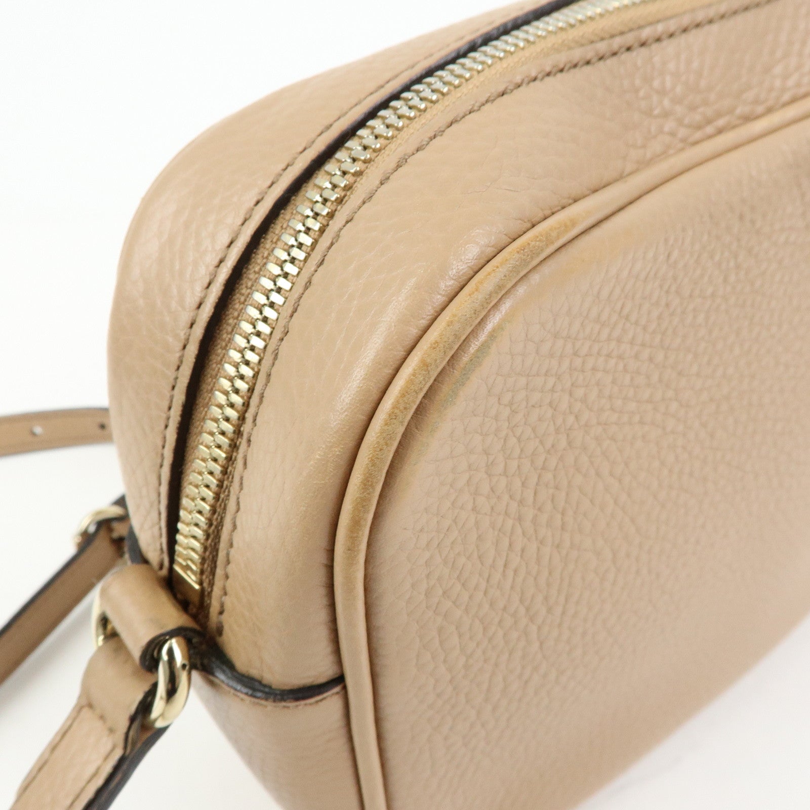 GUCCI SOHO Interlocking G Leather Shoulder Bag Beige 308364