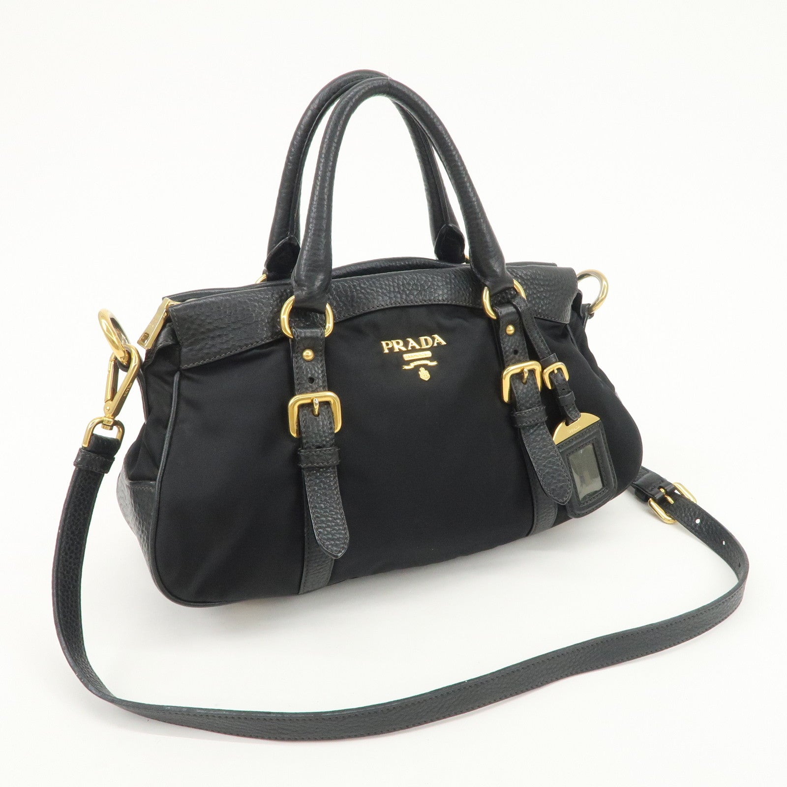PRADA Nylon Leather 2WAY Bag Hand Bag Shoulder Bag Black BN2032