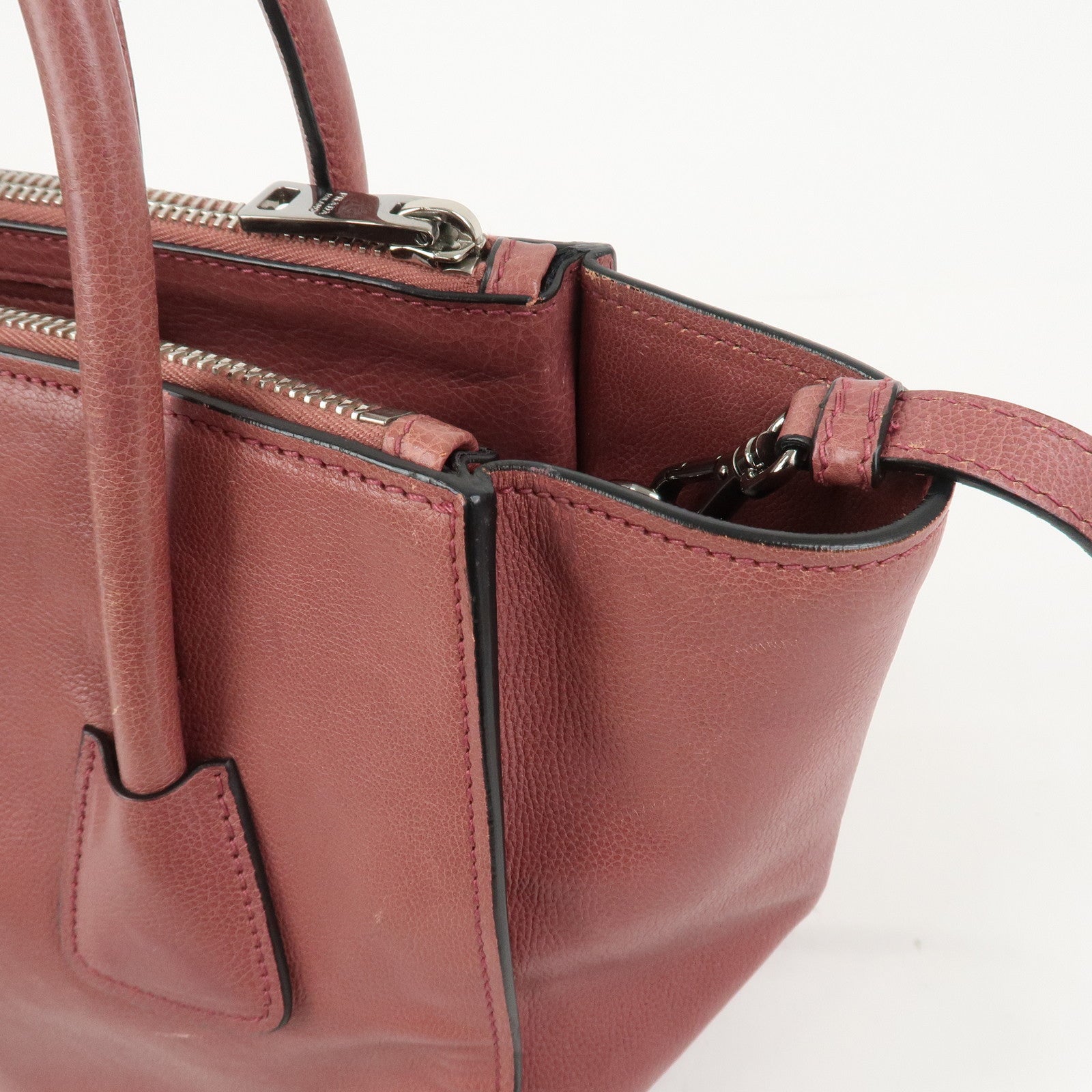 PRADA Triangle Logo Leather 2Way Bag Tote Bag Hand Bag Pink B2625M