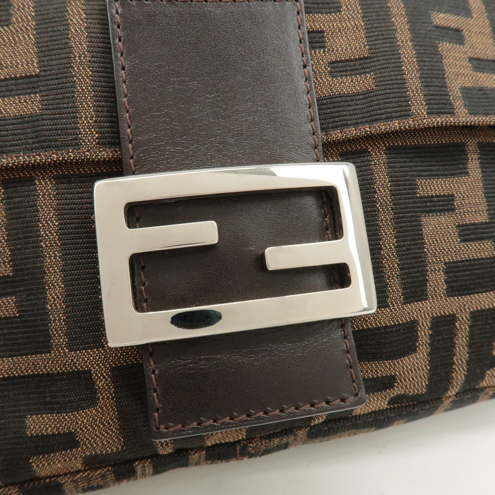 FENDI Mamma Baguette Zucca Canvas Shoulder Bag Brown Black 26424 Used