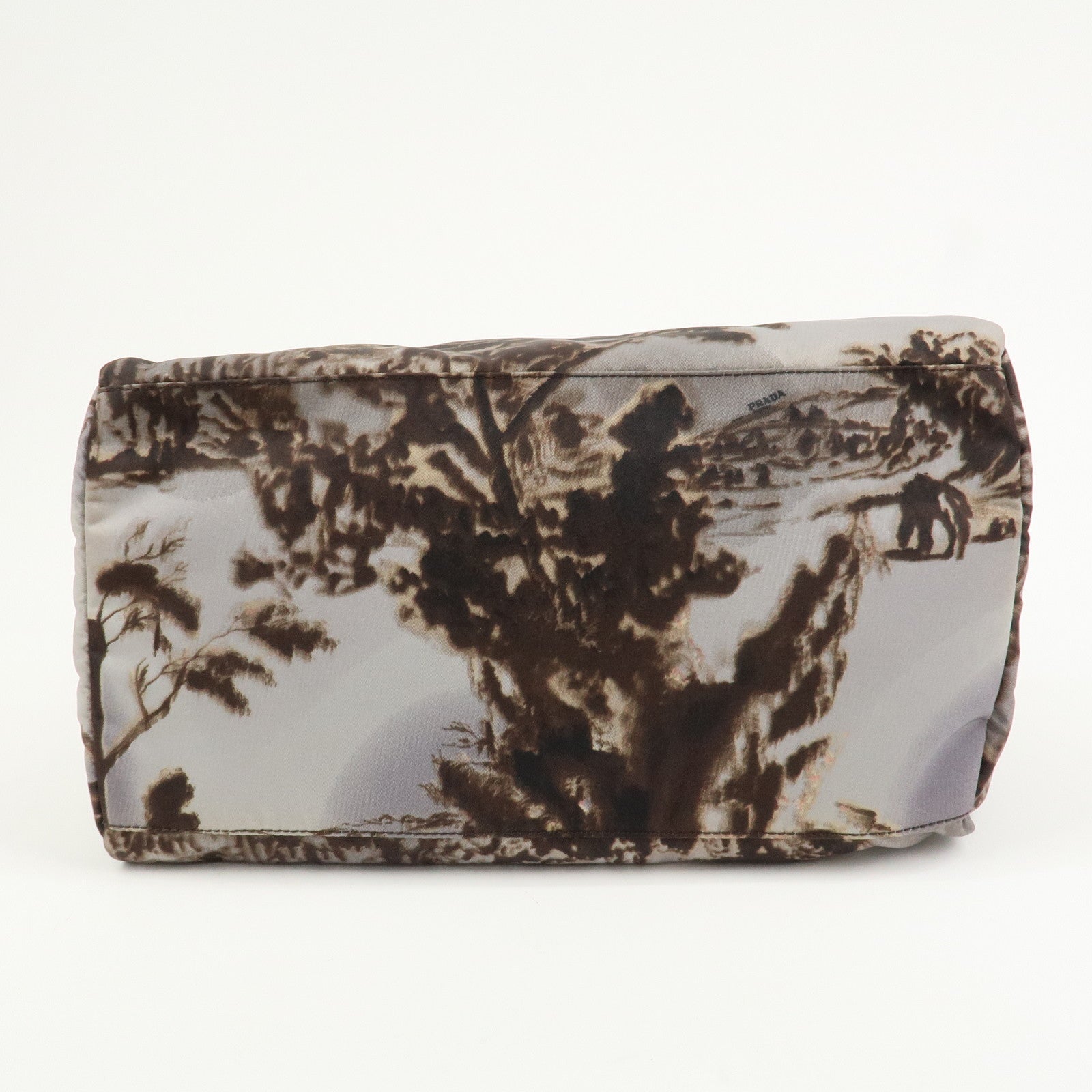 PRADA Logo Nylon Leather Boston Bag Shoulder Bag Gray Gold BL0567