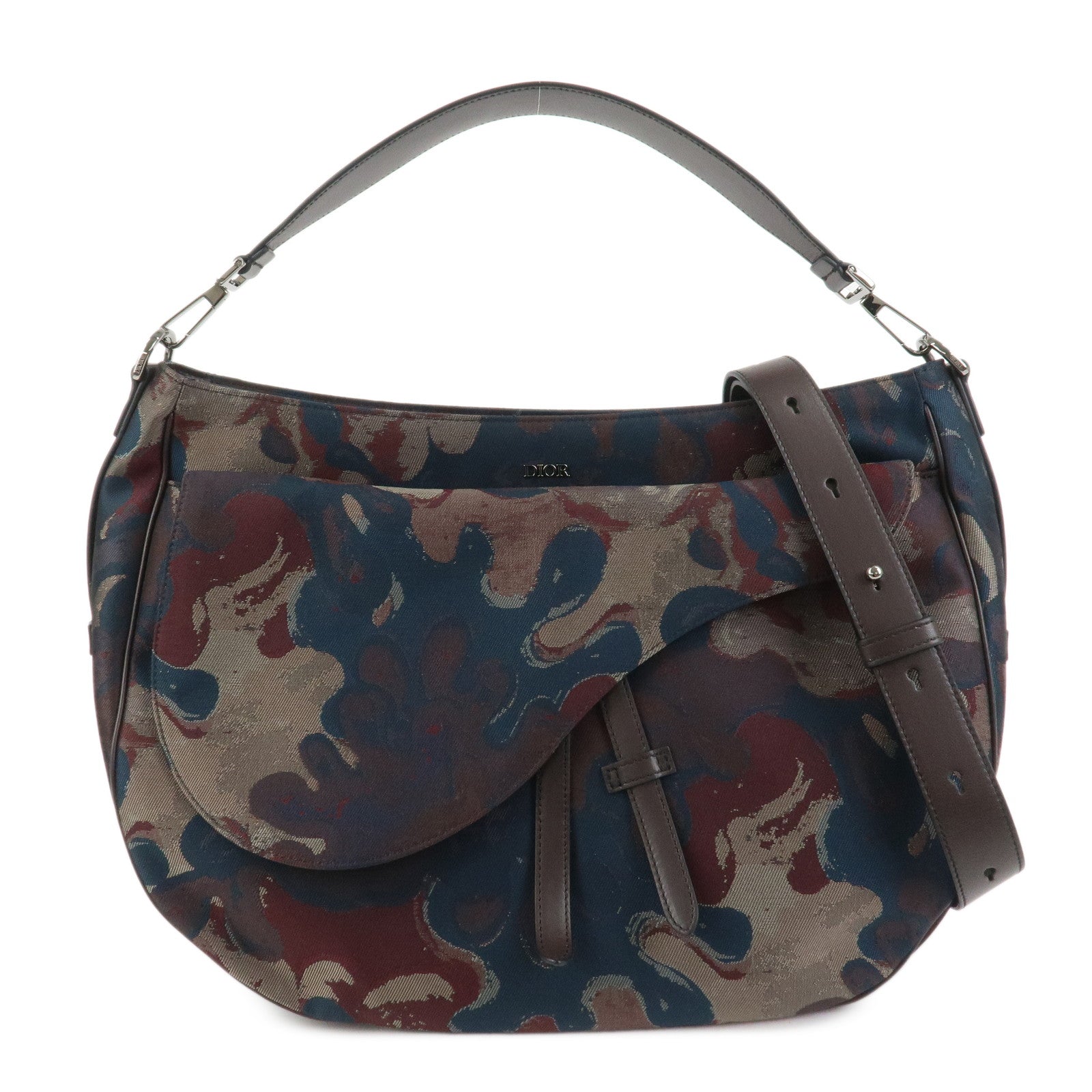 Christian Dior Canvas Leather Saddle Flap Camouflage Messenger Bag