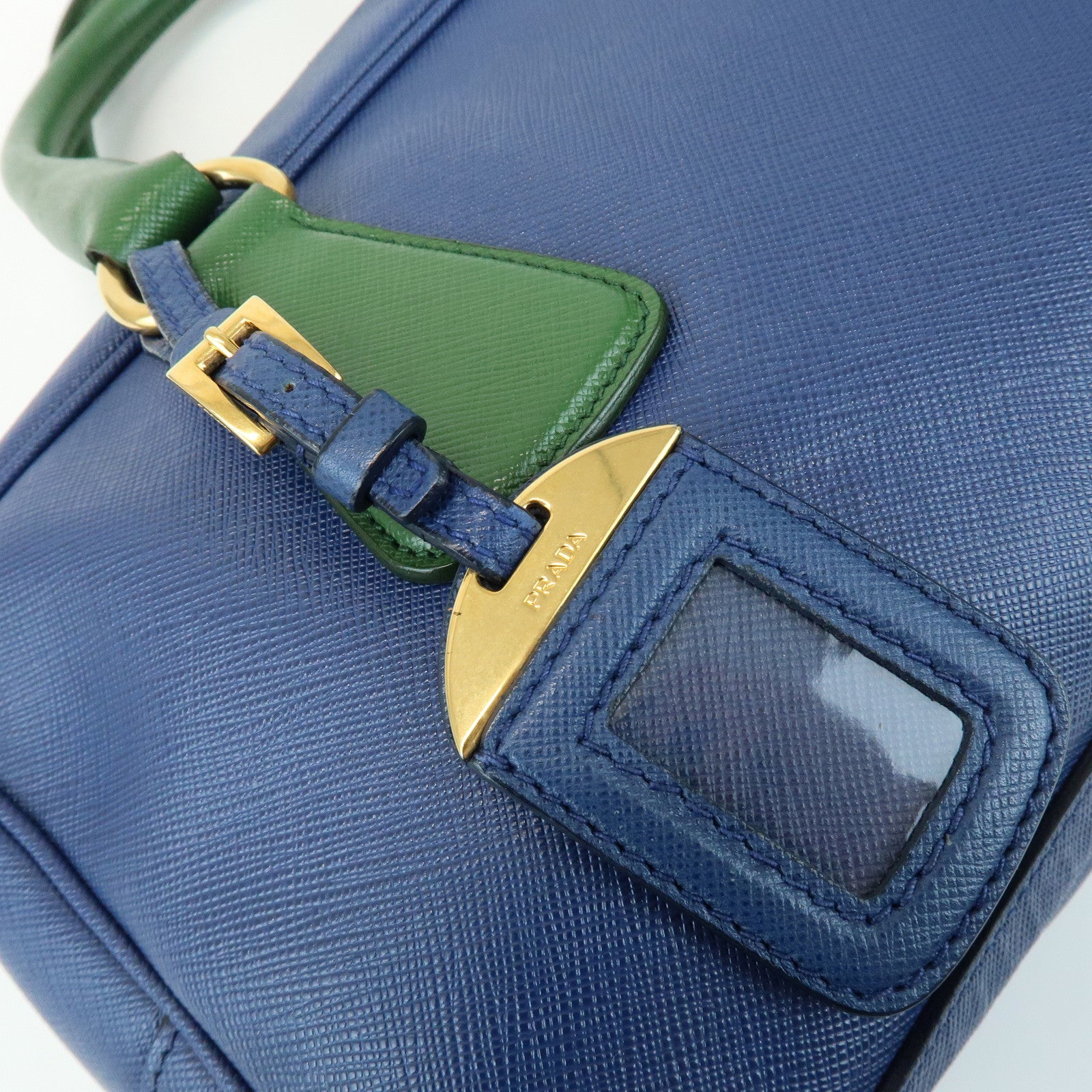 PRADA Triangle Logo 2Way Bag Hand Bag Shoulder Bag Blue Green