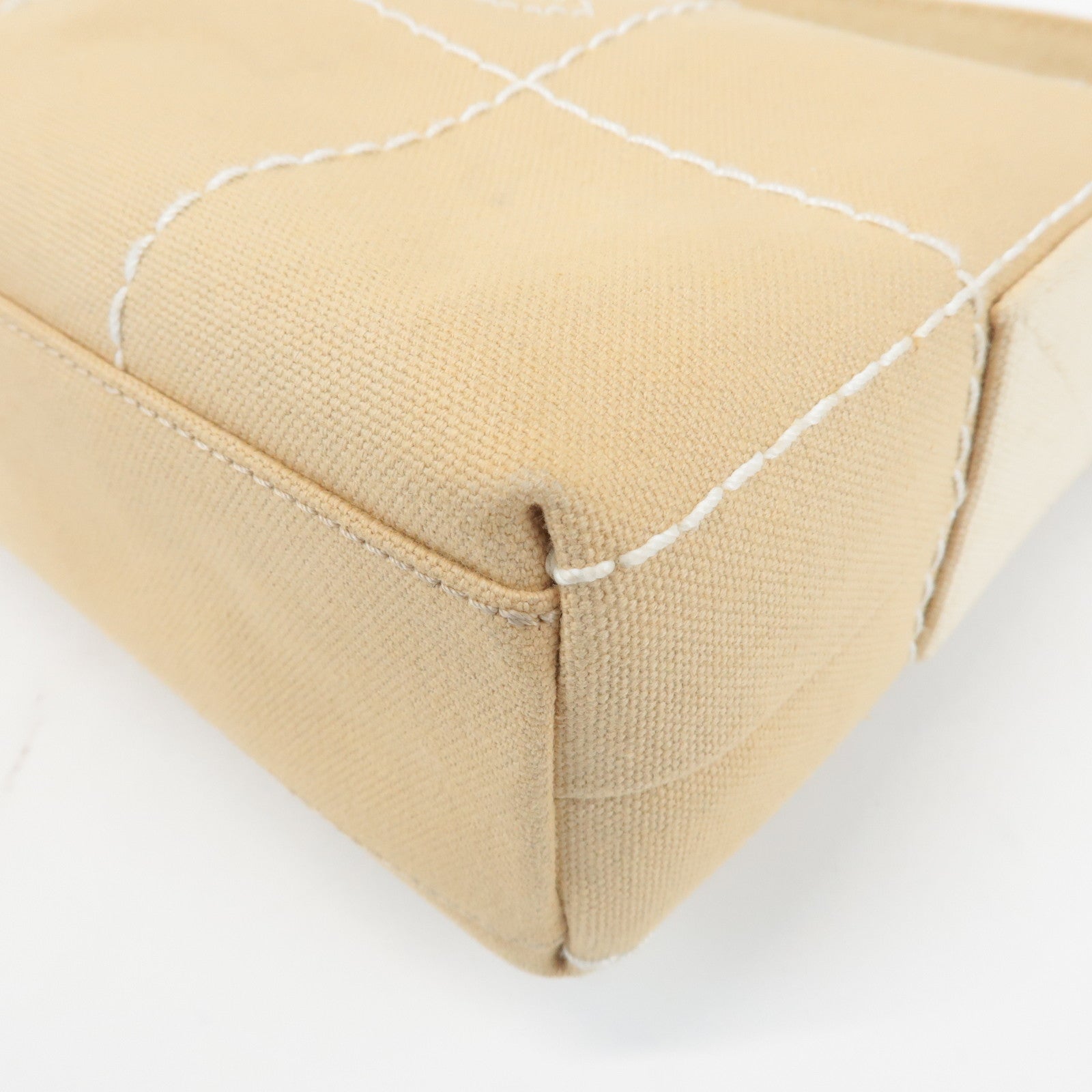 CHANEL Wild Stich Canvas Shoulder Bag Hand Bag Beige