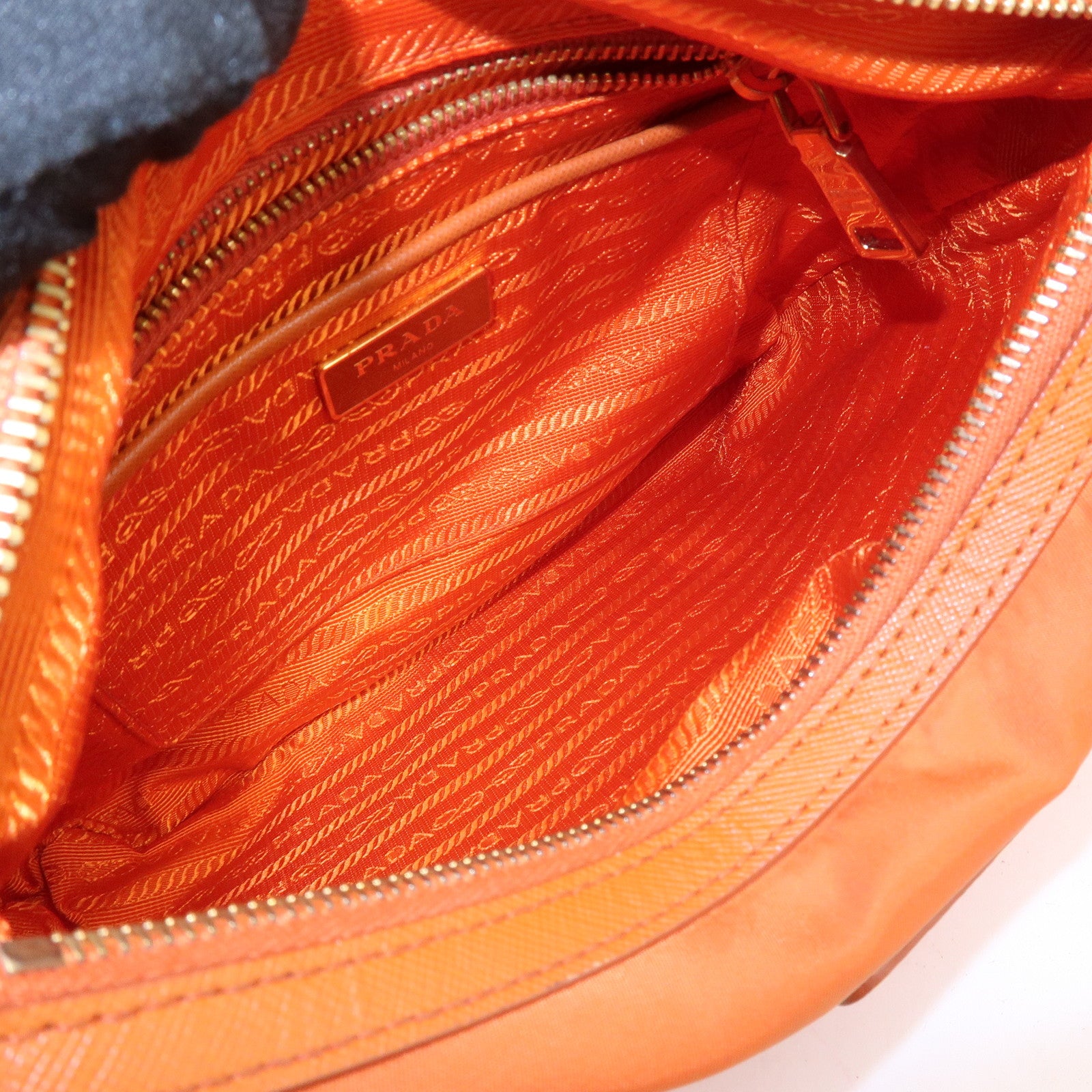 PRADA Triangle Logo Nylon Leather 2Way Shoulder Bag Orange Used
