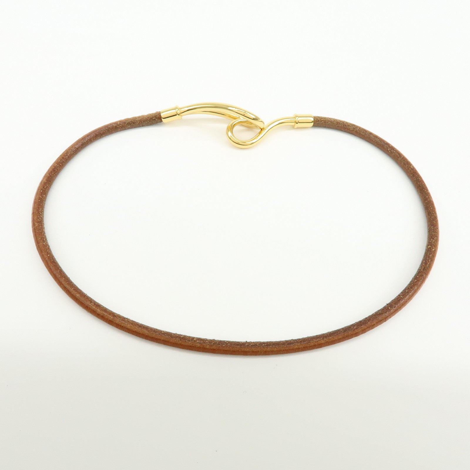 HERMES Jumbo Choker Leather Metal Bracelet Brown Gold